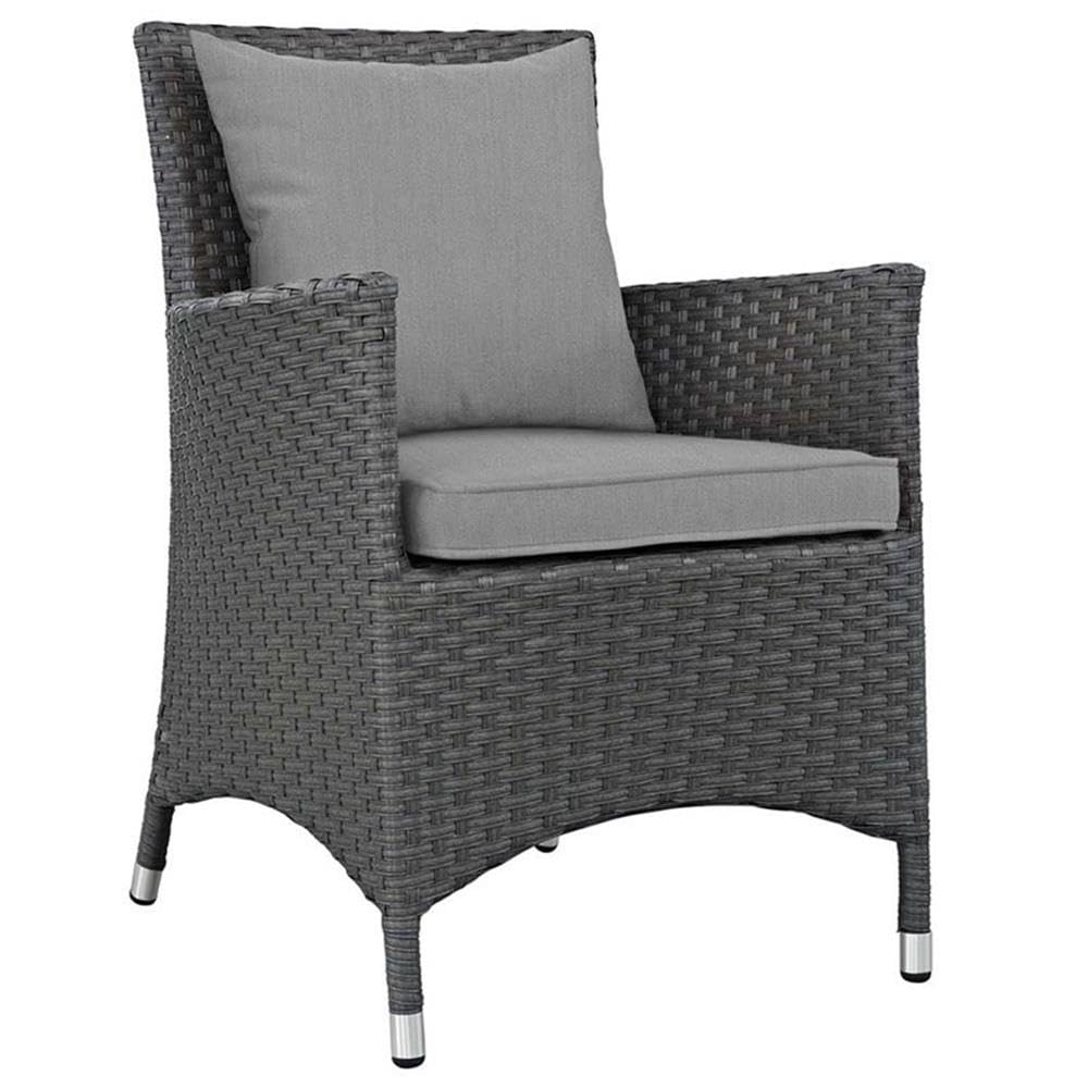 Pemberly Row Patio Dining Arm Chair - Weather-Resistant Canvas in Gray & Chocolate - Perfect for Outdoor Dining, Garden, and Backyard Relaxation