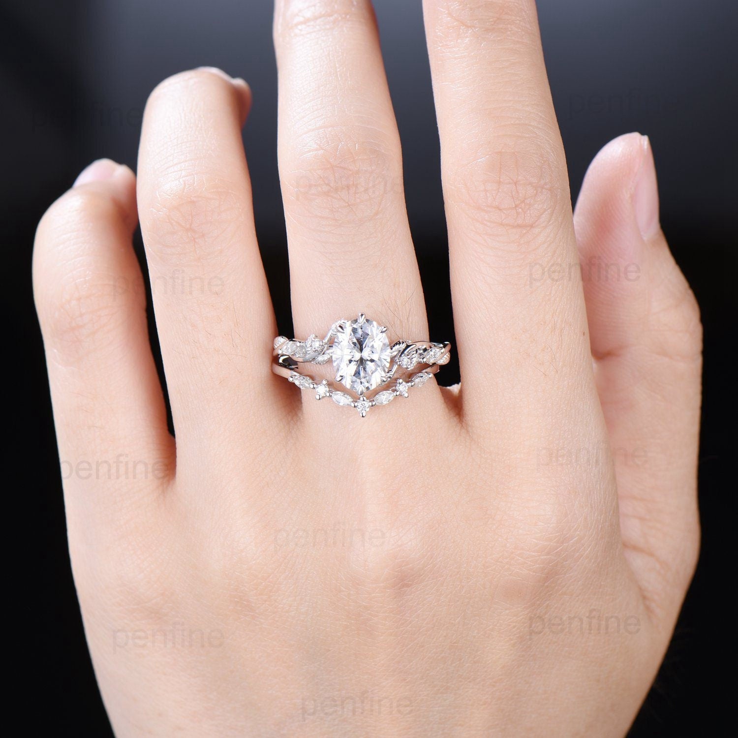 2Ct 7x9mm Oval Moissanite Engagement Ring Set - Nature Inspired Rose Gold Leaf Vine Wedding Band - Handmade Proposal Gift for Her - Perfect for Anniversary, Valentine's Day & Bridal Jewelry