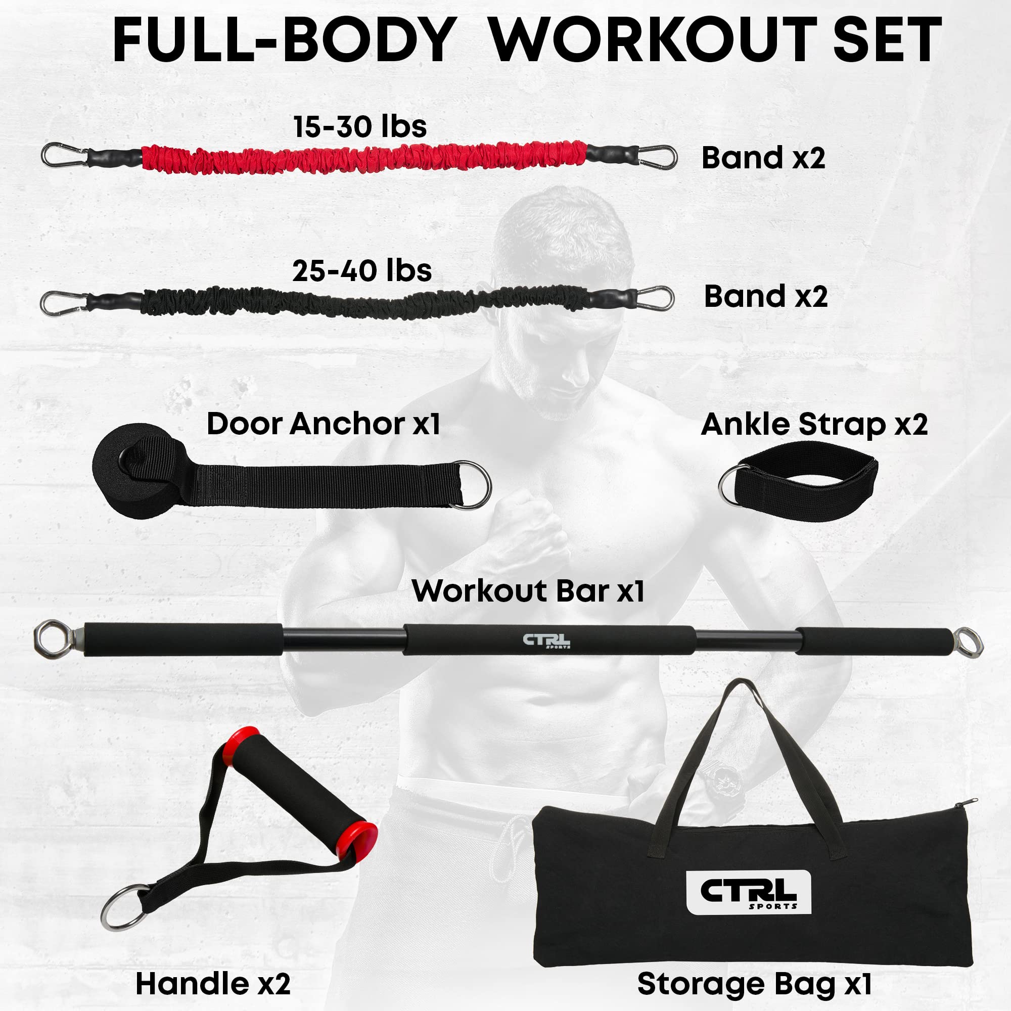 Premium Adjustable Resistance Band Bar for Full-Body Workout - Squats, Biceps, Triceps, Shoulders & Back Training - 3-Piece Steel Pilates Bar for Home Gym & Travel Fitness - Perfect for Strength Training, Physical Therapy & Portable Exercise Routines