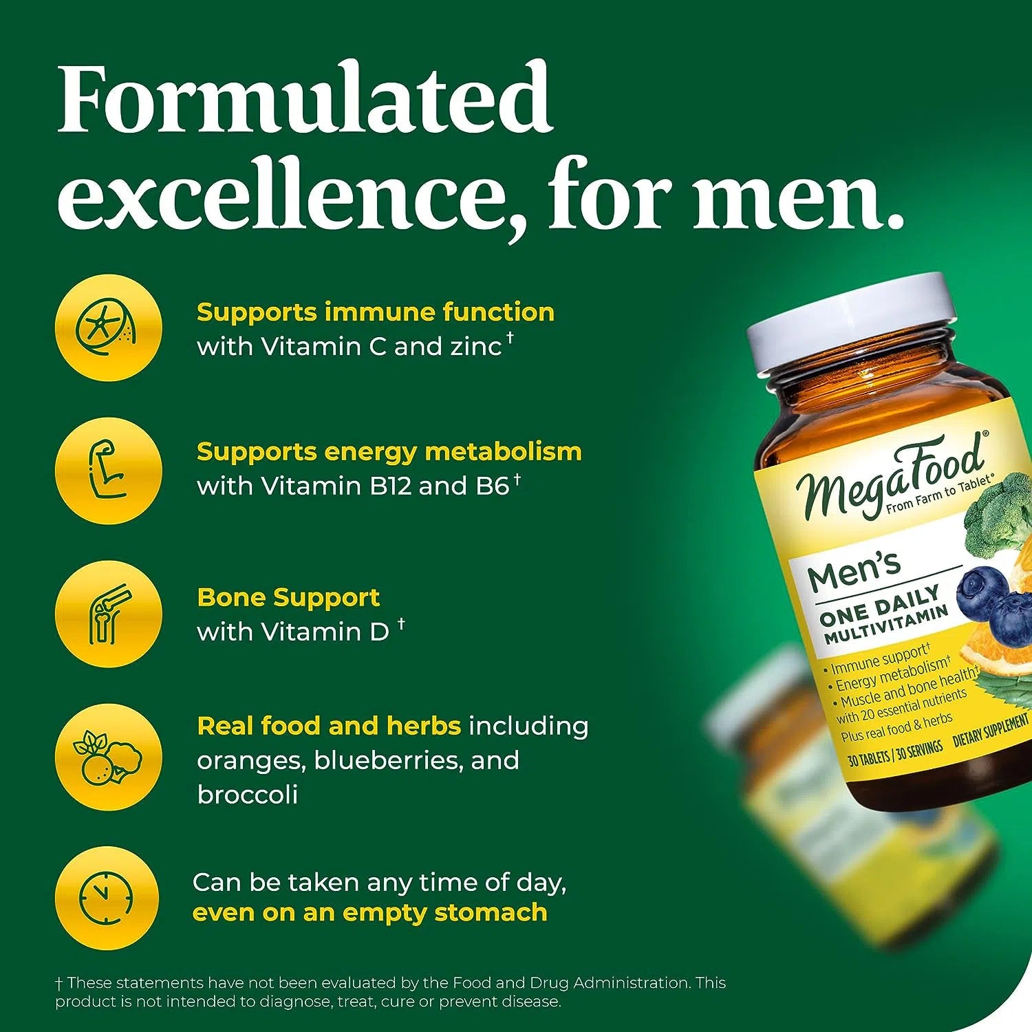 MegaFood Men’s One Daily Multivitamin - Premium Multivitamin Supplement for Men with Essential Vitamins & Minerals - Supports Energy, Immunity & Overall Health - Ideal for Active Lifestyles & Daily Wellness