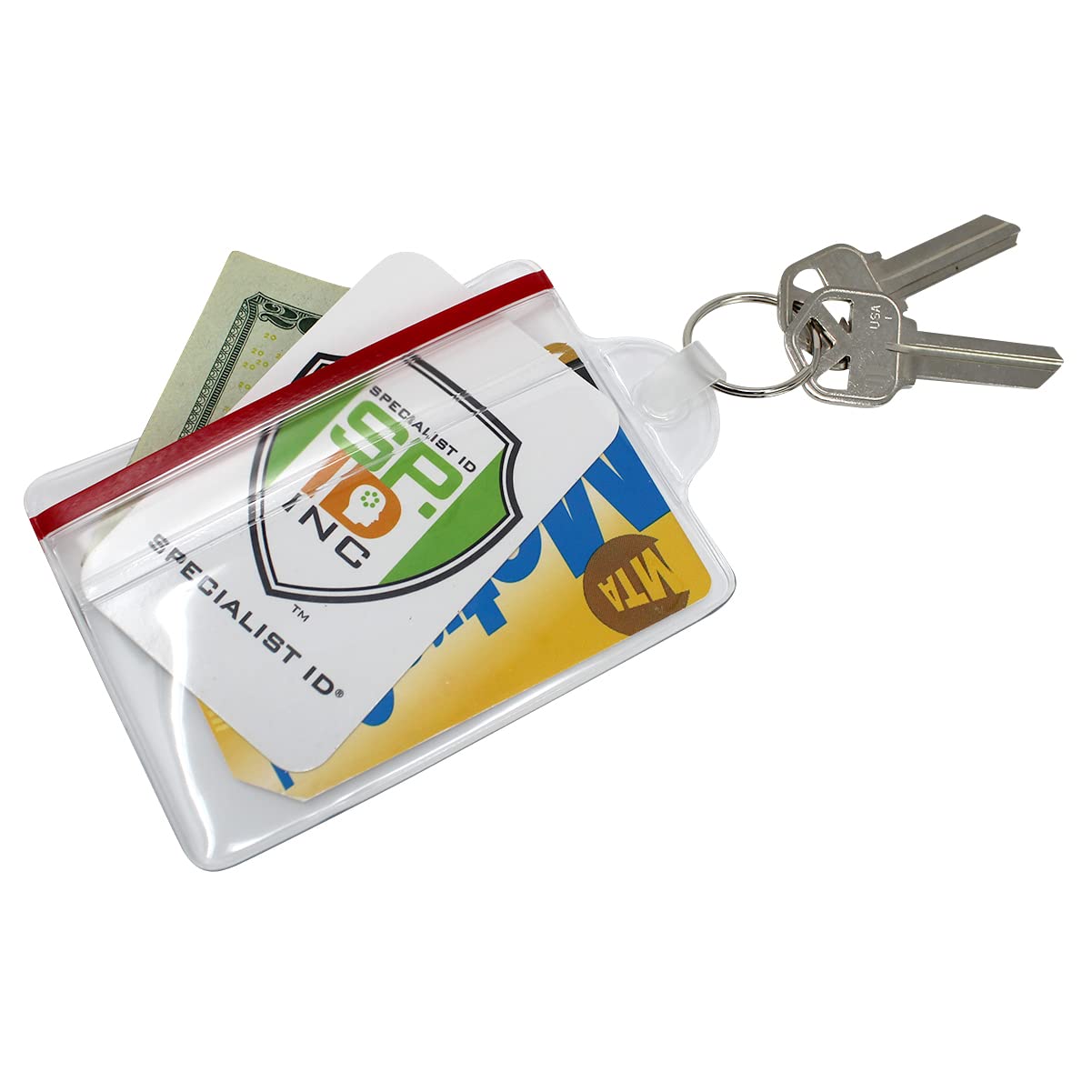 100 Pack Waterproof Resealable ID Badge Holders with Key Ring & Zip Seal - Bulk College Student ID Card Holders, Fuel Card Protectors - Durable Keychain Card Organizer for School, Work & Events