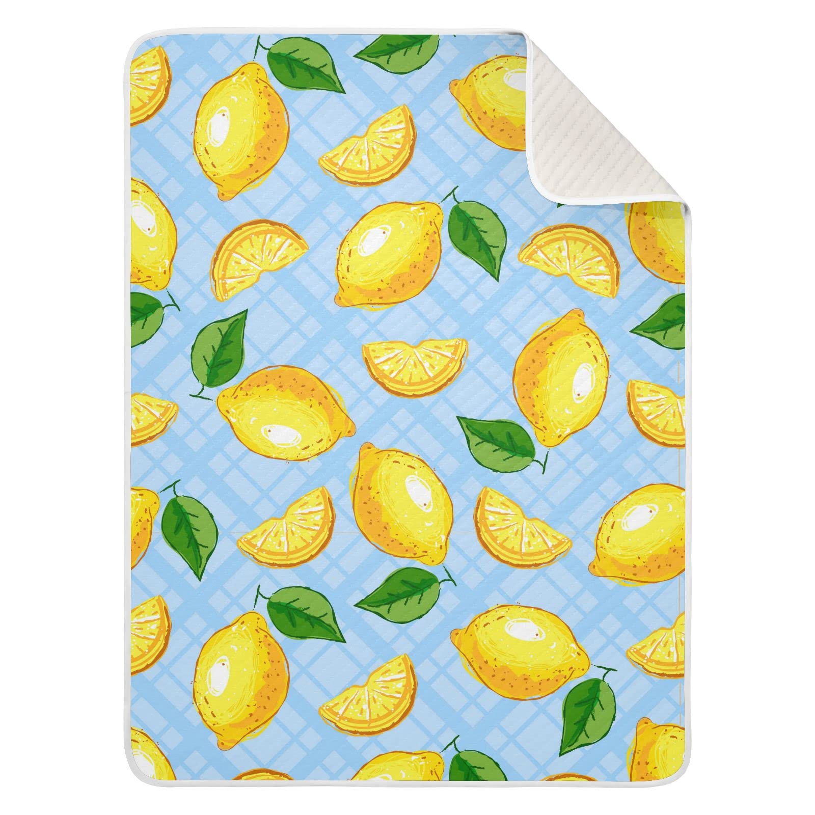 JIPONI Super Soft & Warm Baby Blanket - Yellow Lemons Blue Checkered Personalized Blankets for Boys & Girls (30x40 Inch) | Perfect for Nursery, Swaddling, Stroller & Photo Props