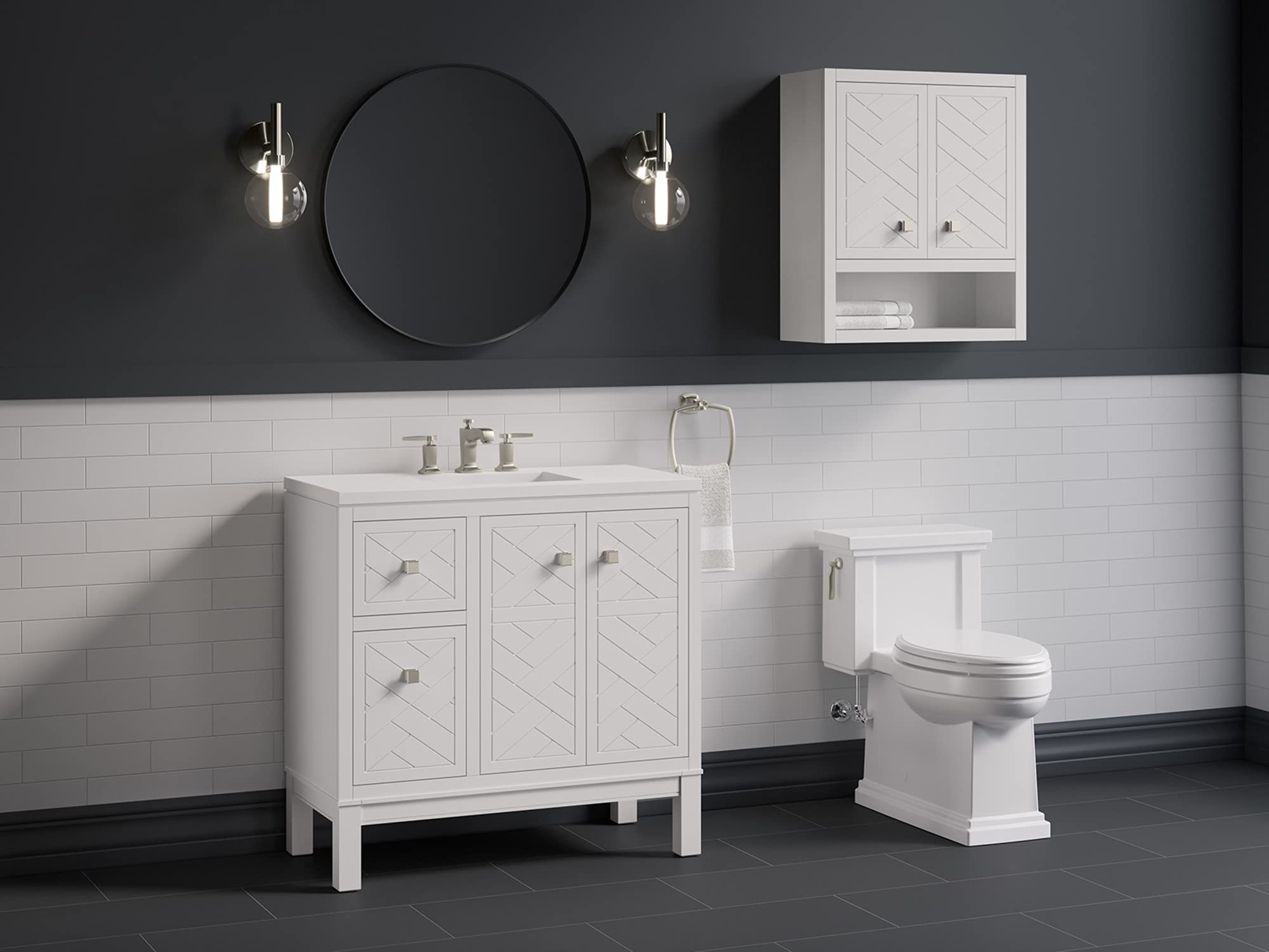KOHLER Beauxline 36-inch Bathroom Vanity Set with Mirror & Sink - Modern Double Sink Vanity for Master Bathroom or Guest Bath Remodel