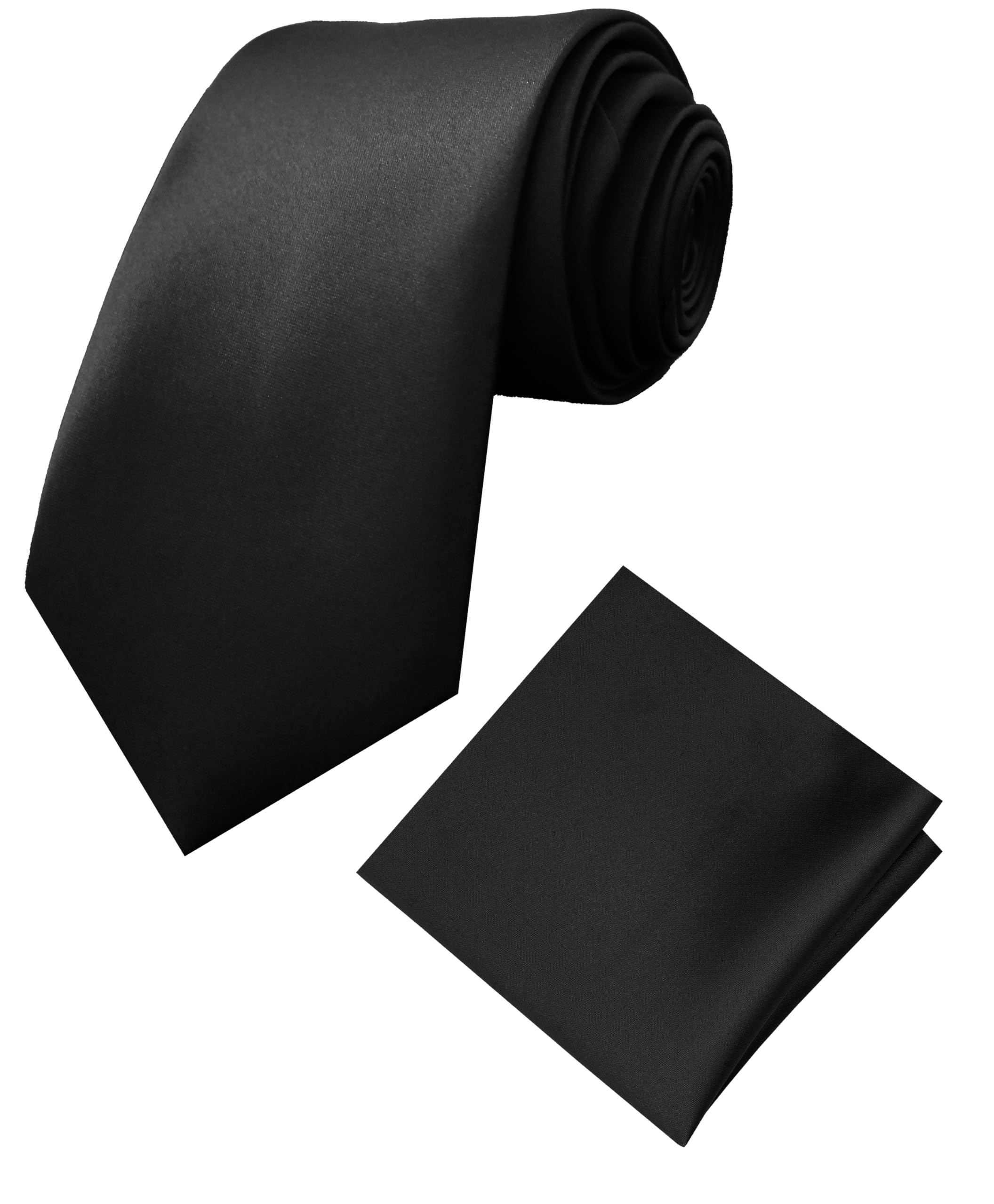 Men's Solid Color Formal Tie & Pocket Square Set - Neckties for Office & Wedding