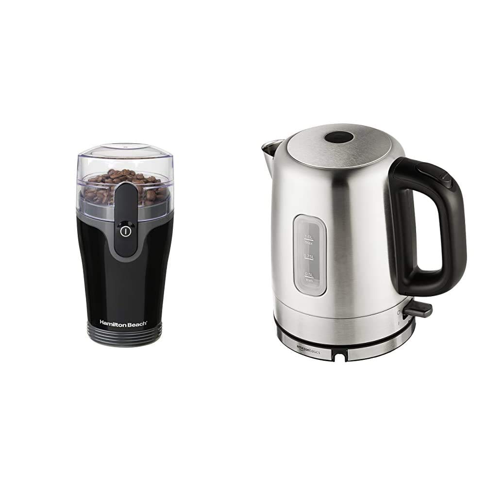 Hamilton Beach Fresh Grind Electric Coffee Grinder for Beans & Spices | Amazon Basics Stainless Steel Electric Hot Water Kettle 1.7L - Perfect for Home Brewing, Tea Making & Coffee Lovers