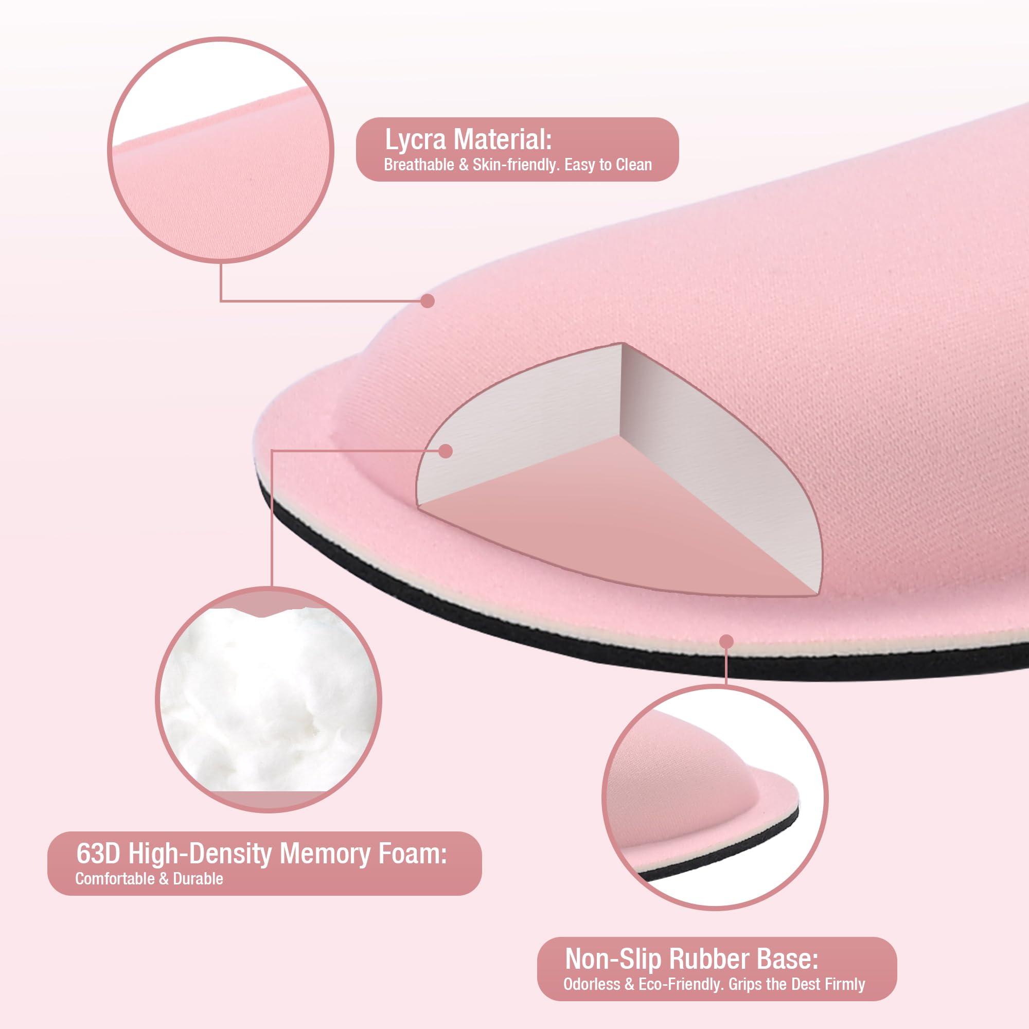 Ergonomic Keyboard Wrist Rest - Memory Foam Palm Support Pad for Computer Typing, Office & Gaming - Comfortable Wrist Cushion for Home & Work Desks (Pink) | Reduce Strain During Long Typing Sessions & PC Use