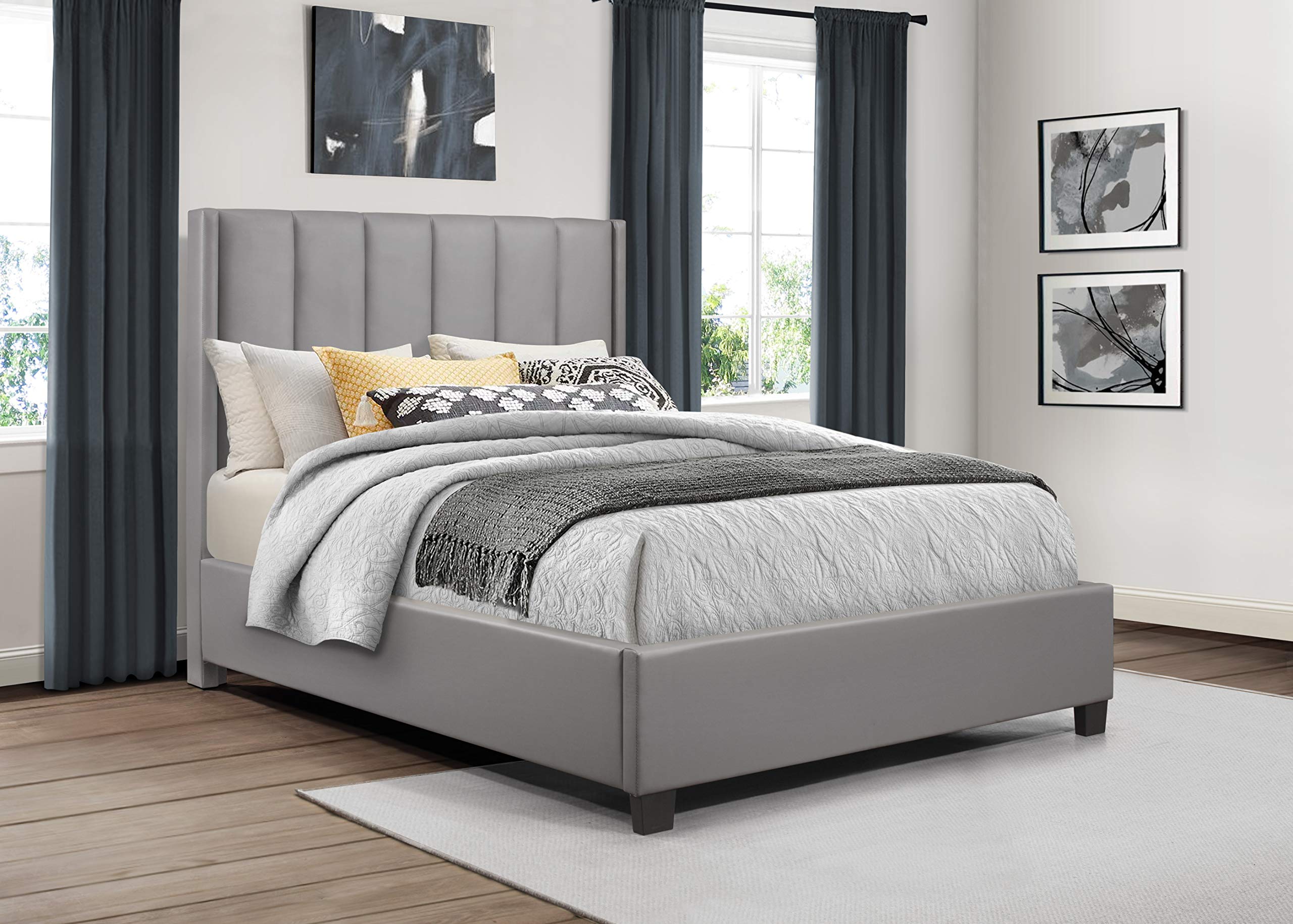 Lexicon Taye Upholstered Platform Bed Frame - Queen Size, Gray Fabric Upholstery - Modern Bedroom Furniture for Master Bedroom or Guest Room