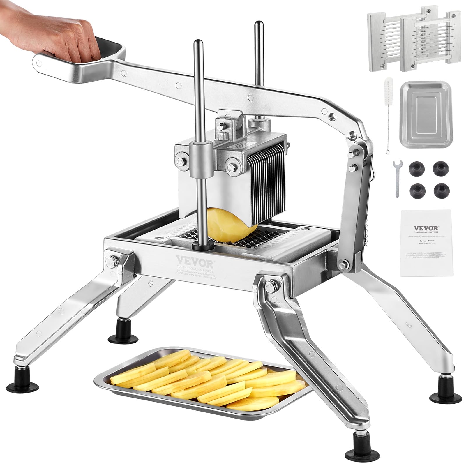 VEVOR Commercial Vegetable Slicer - 1/4 & 1/2 Inch Tomato Slicer with Stainless Steel Blade & Aluminum Alloy Body - Manual Food Cutter for Tomatoes, Onions, Potatoes - Perfect for Restaurants, Delis & Home Kitchen Prep
