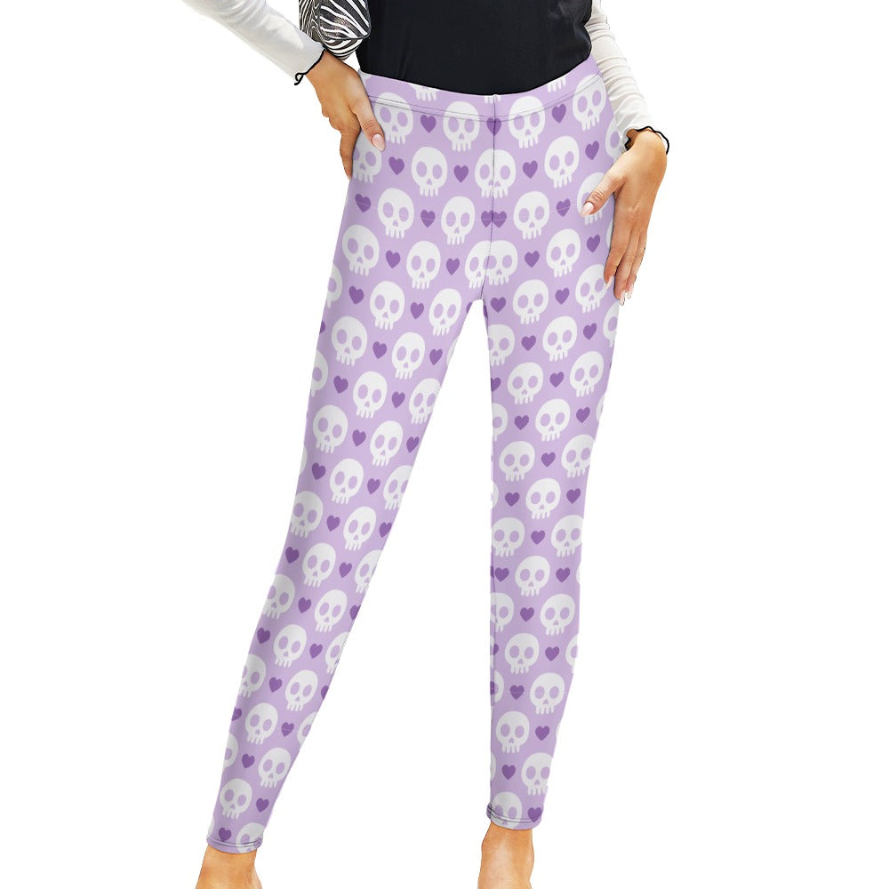 Stylish Purple Skull Print Leggings for Women - Trendy Gothic Fashion, Comfortable & Stretchy - Perfect for Halloween, Cosplay, and Casual Wear