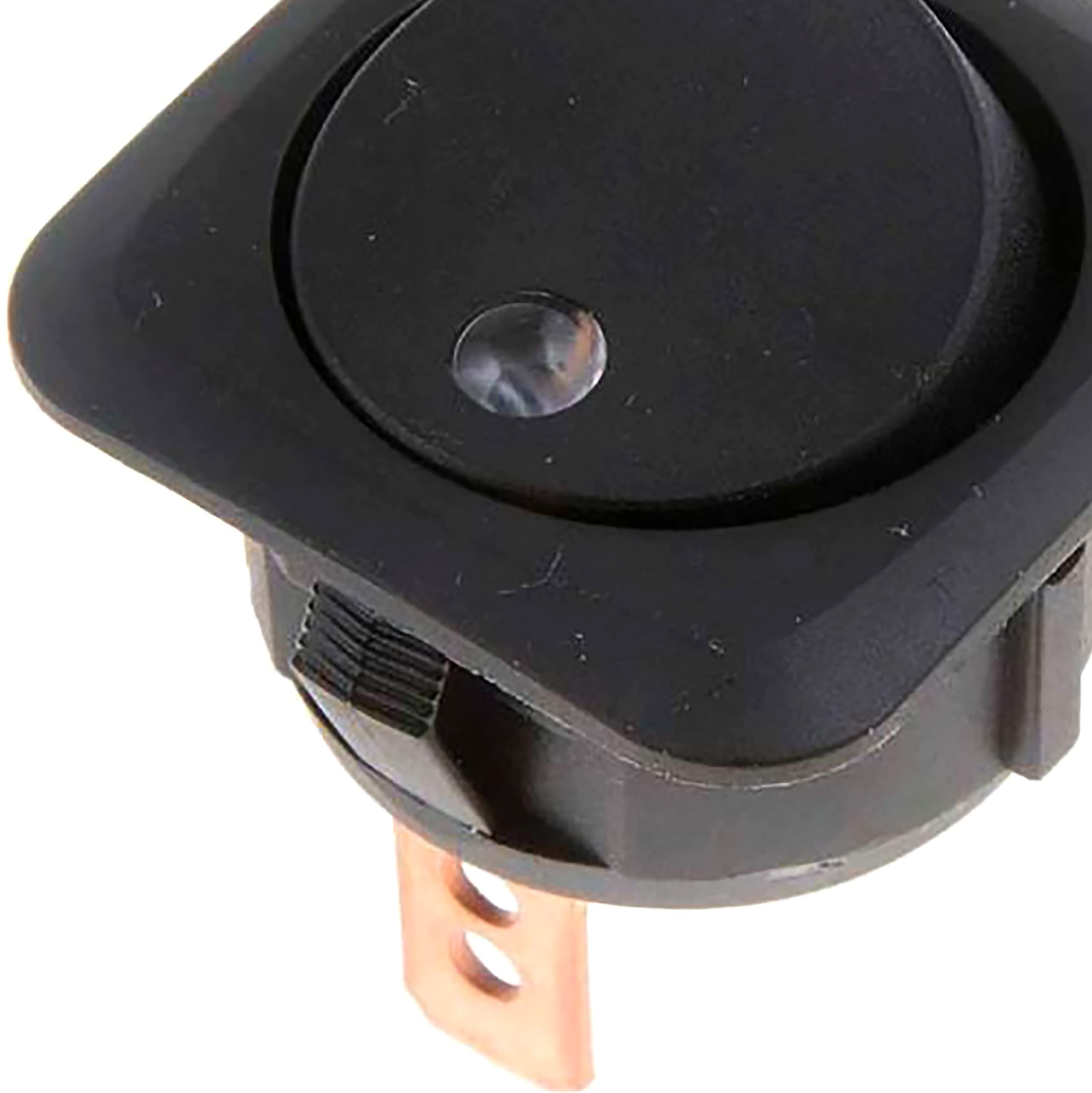 APDTY 95992 Rocker Switch with Blue LED Glow - Round Style Black Electrical Switch for Automotive, Marine & Industrial Applications