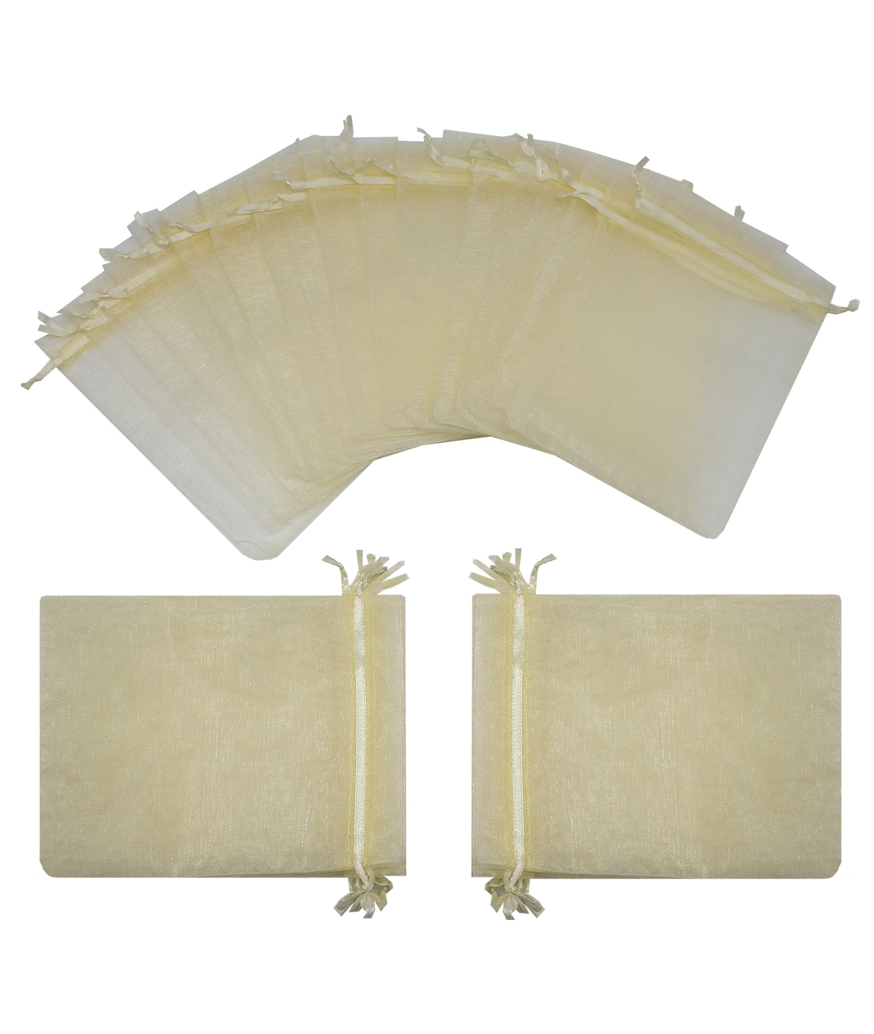 Ankirol 100pcs 5x7'' Sheer Organza Favor Bags for Wedding, Party Favors, Gift Bags, Samples & Display - Drawstring Pouches in Champagne - Perfect for Bridal Showers, Baby Showers & Special Events