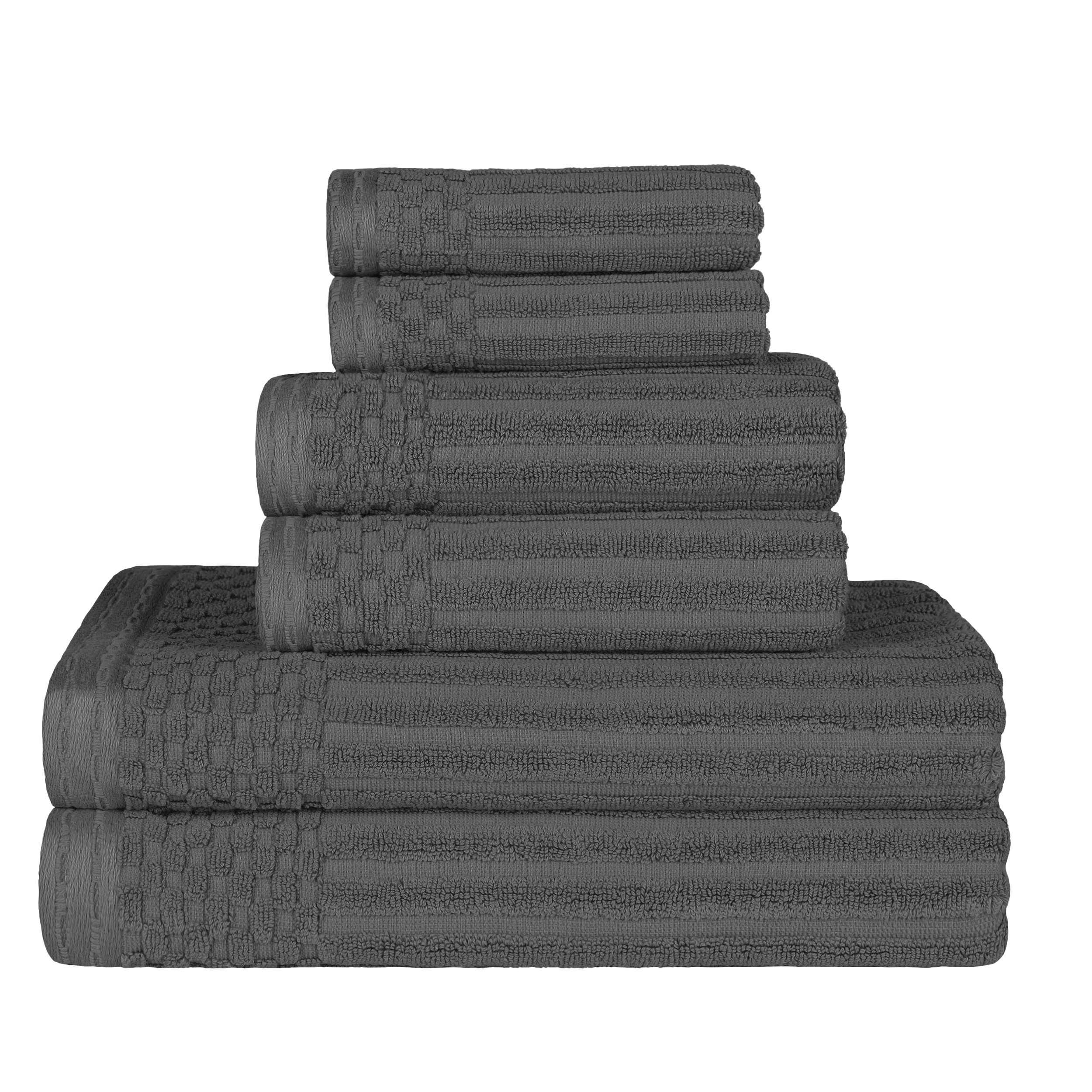 Premium 6-Piece Cotton Ribbed Textured Towel Set - Medium Weight, Soft & Absorbent Bath Towels for Spa, Gym, and Everyday Use