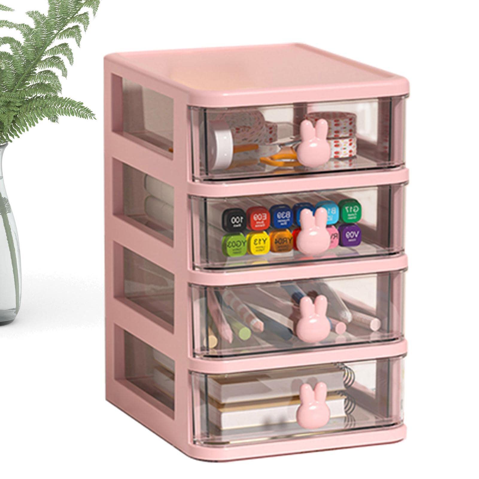 4-Tier Clear Small Desk Organizer with Drawer - Perfect for Makeup, Crafts, Stationery & Office Supplies | Compact Desktop Storage Solution for Home, Office & Beauty Vanity