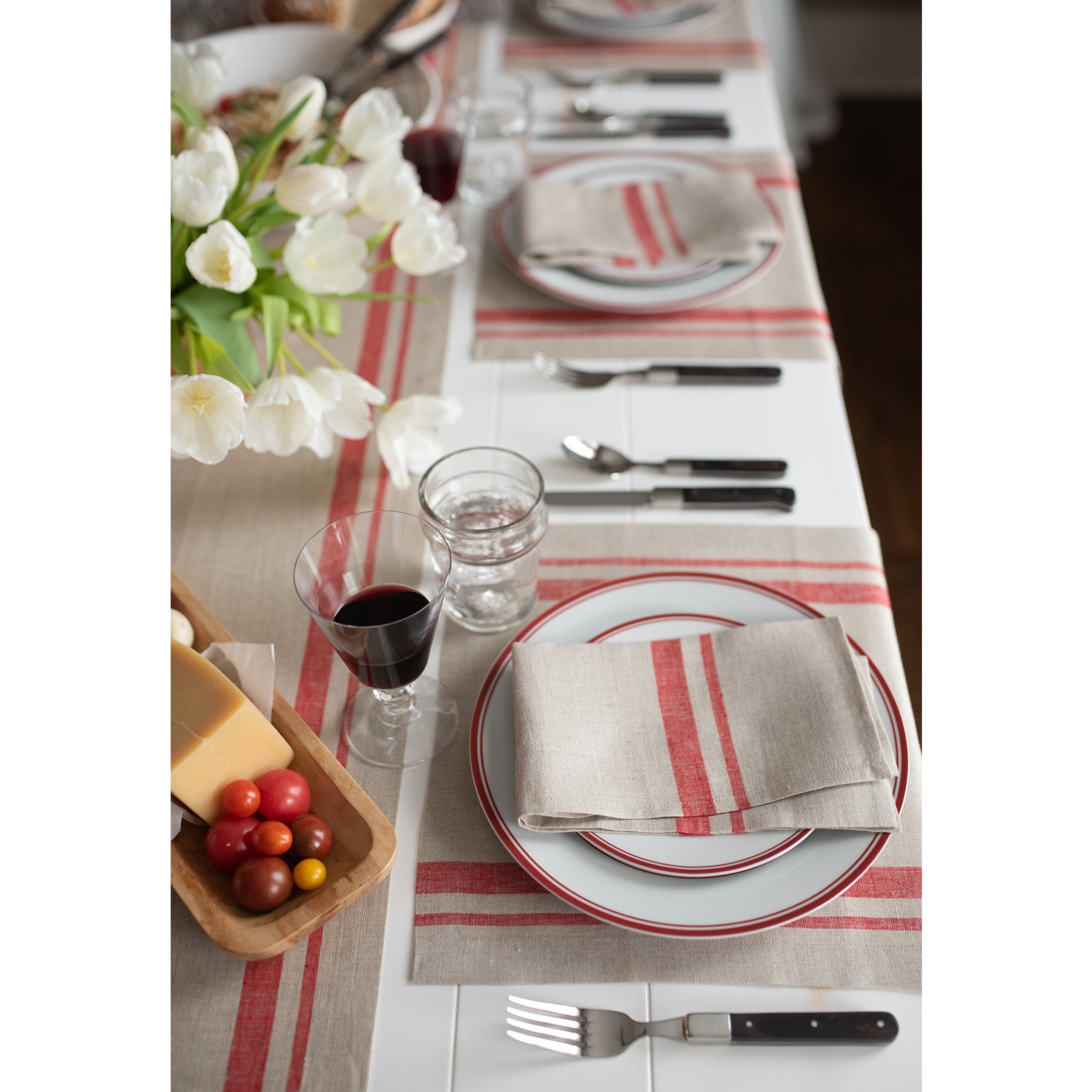 French Striped Table Runner - Elegant Dining Decor for Weddings, Parties & Home Decor | Cotton Linen Tablecloth for Farmhouse & Rustic Style