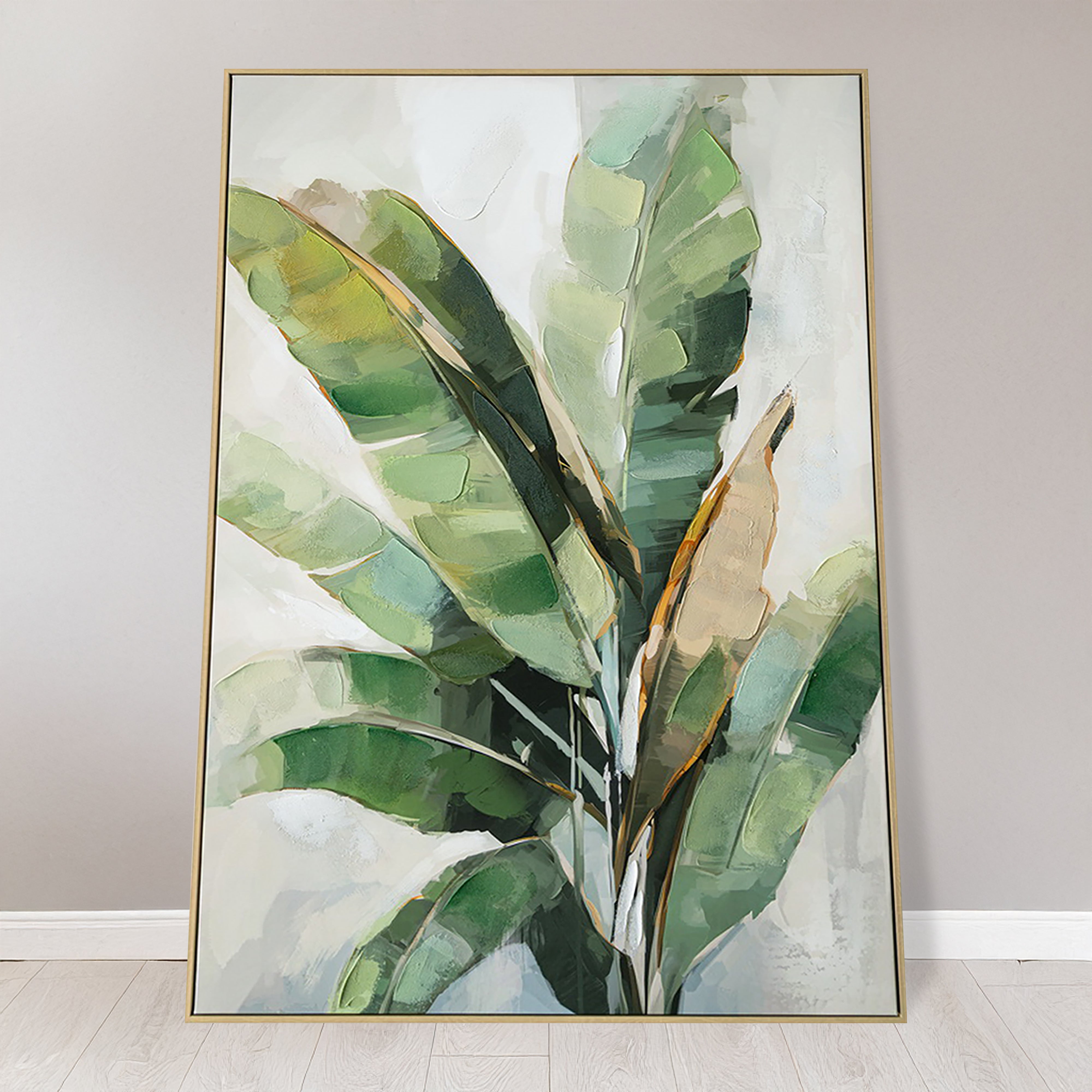 Urban Style Brushmarks Embellished Canvas Banana Palm Wall Art - Tropical Home Decor for Living Room, Bedroom & Office
