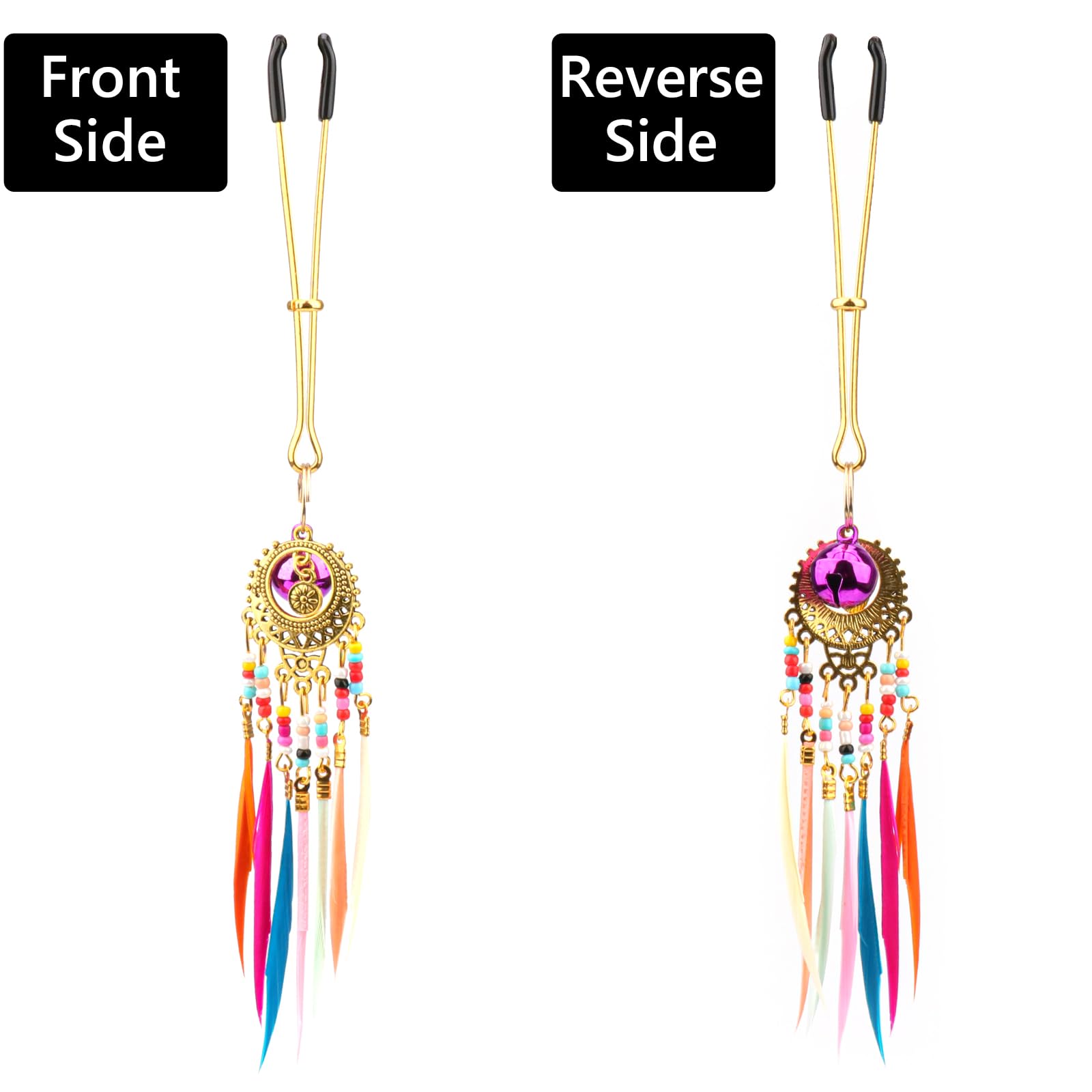 Adjustable Feather Pendant Tweezers Nipple Clamps - Sensual Pleasure Accessories for Women & Men (Multicolor) - Perfect for BDSM, Role Play & Intimate Couples Play