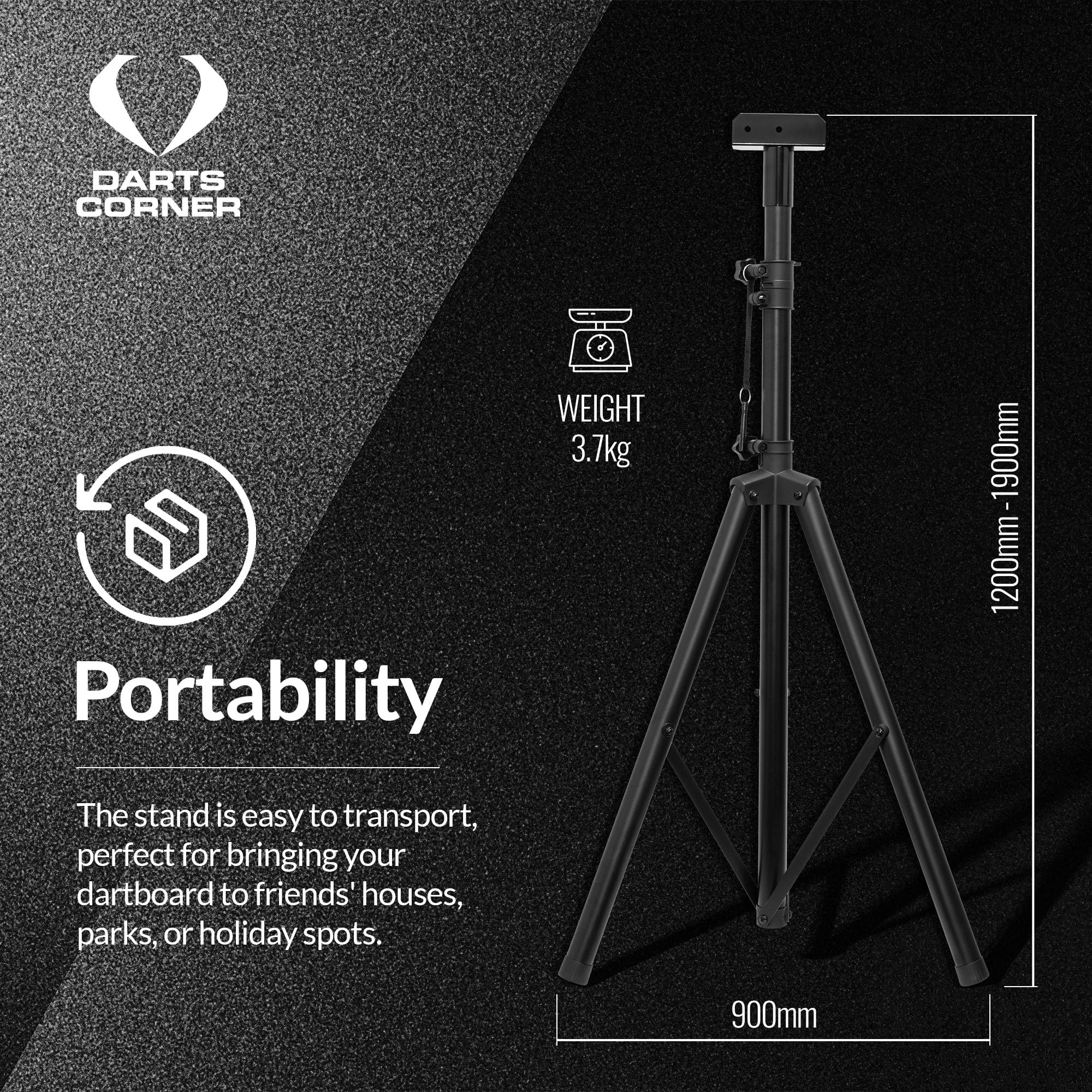 Professional Portable Tripod Dartboard Stand - Adjustable Height Travel Dartboard Holder for Mobile Darts Game, Black (DM01) | Perfect for Home, Office, Camping & Outdoor Activities