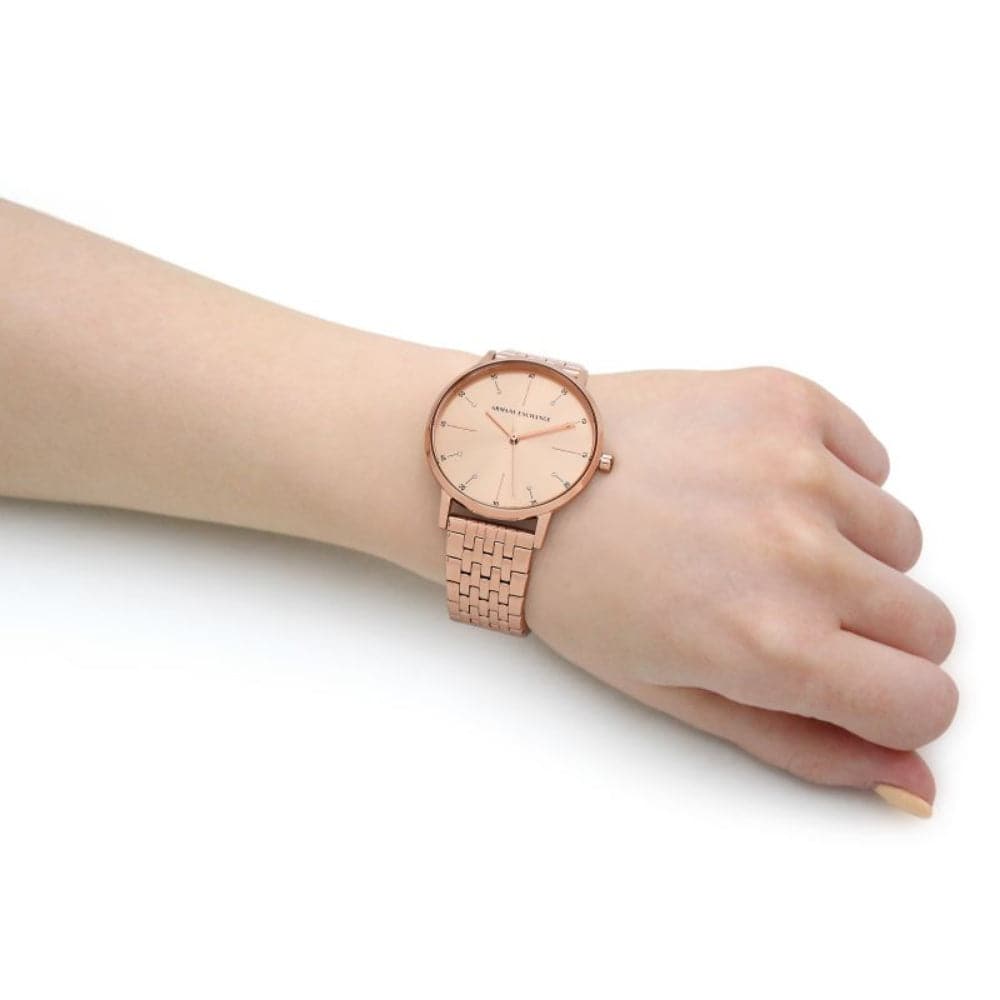 Armani Exchange AX5581 Rose Gold Stainless Steel Women's Watch - Elegant Fashion Accessory for Office, Party & Everyday Wear