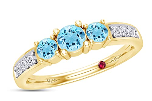 Natural Aquamarine Yellow Gold Over Silver