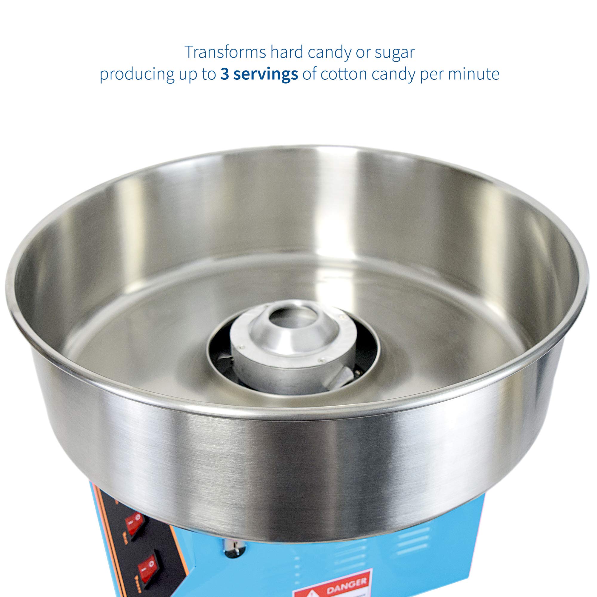 VIVO Blue 1030W Commercial Cotton Candy Machine - 20 Inch Stainless Steel Bowl with Bubble Shield & Sugar Scoop - Easy Home & Party Use for Birthdays, Carnivals, and Events