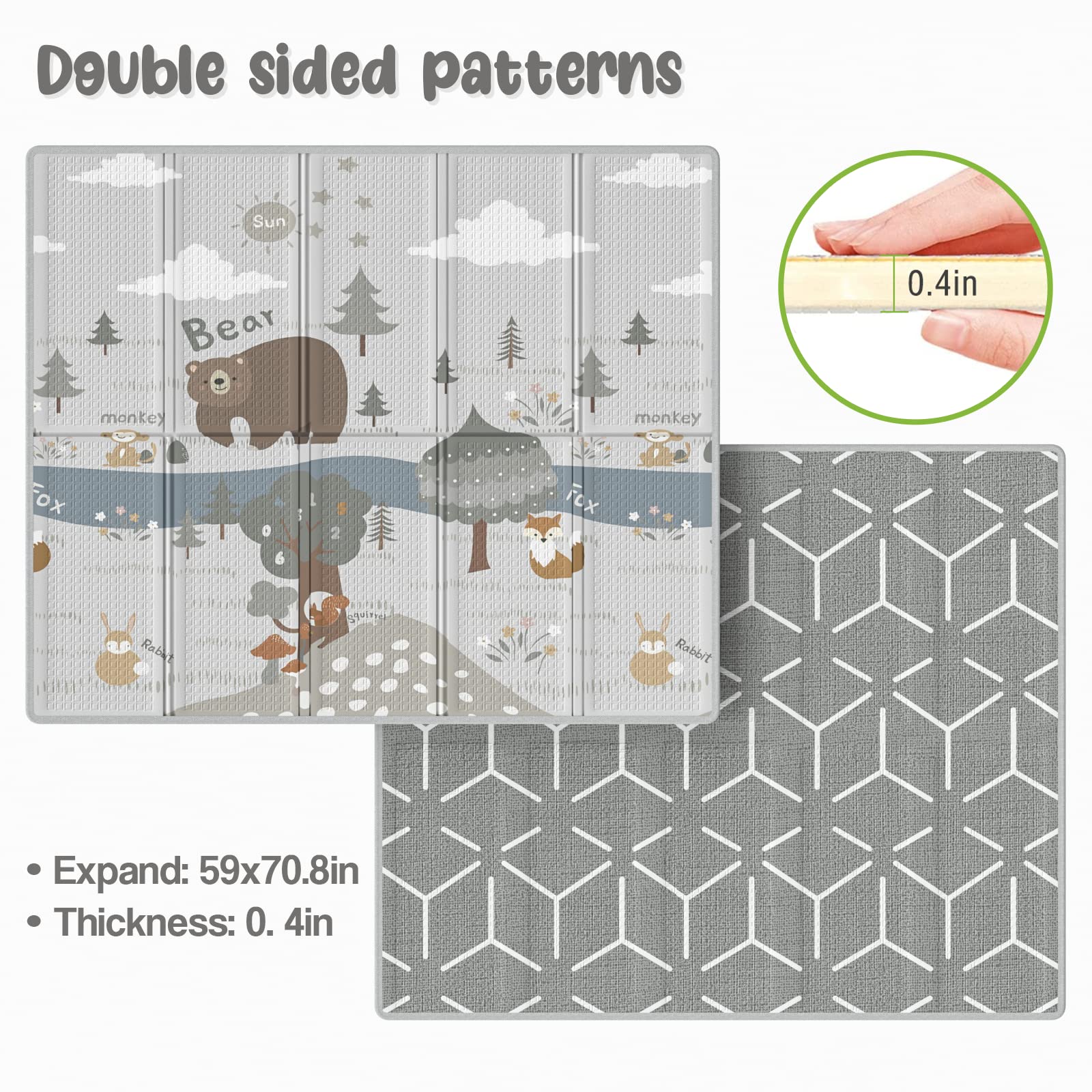 Fodoss Extra Large Baby Play Mat 59x71 Inch - 0.4 Inch Thick Non-Toxic Foam Floor Mat | Waterproof, BPA-Free, PVC-Free, Phthalate-Free | Foldable Playmat for Infants & Toddlers | Perfect for Nursery, Daycare, Playroom & Outdoor Activities
