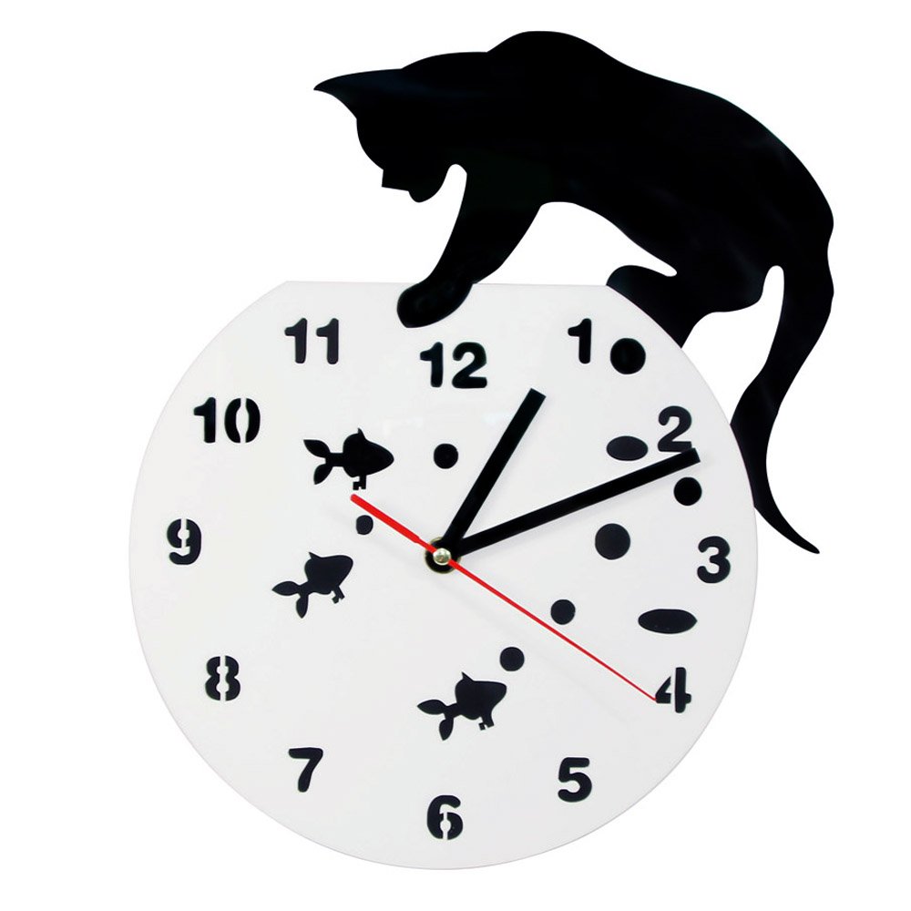 Adorable Cat on Fishbowl Wall Clock - Modern Art Decor for Cat Lovers, Unique Gift for Pet Owners | Perfect for Living Room, Bedroom & Office Decor