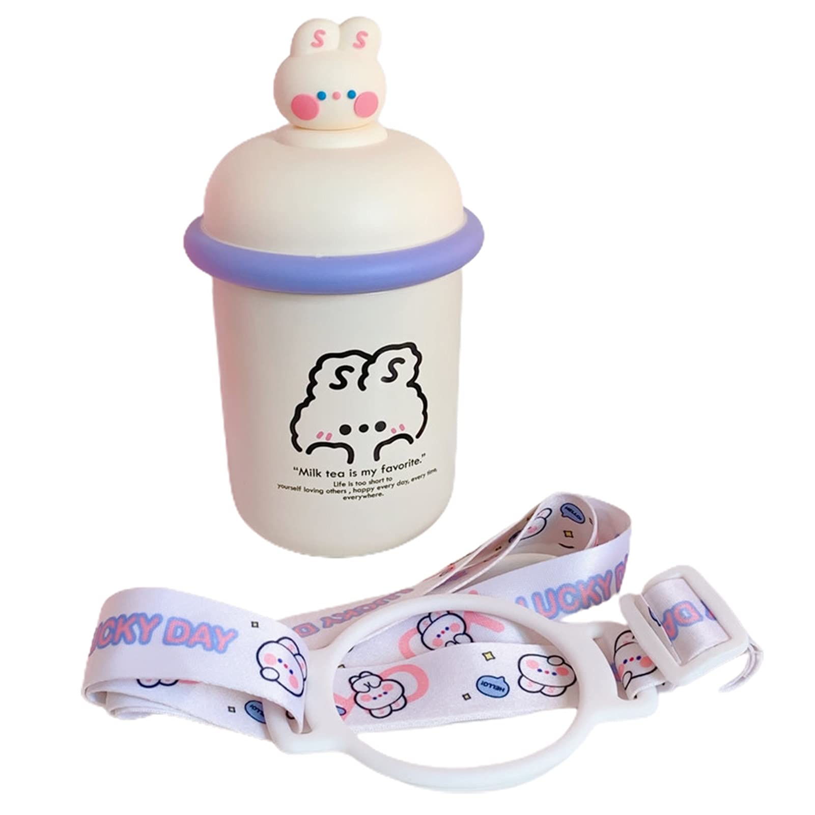 ONWRACE 350ML Vacuum Insulated Stainless Steel Water Bottle with Cartoon Print - Portable Reusable Tumbler for Gym, Hiking, Office & Outdoor Activities - Beige