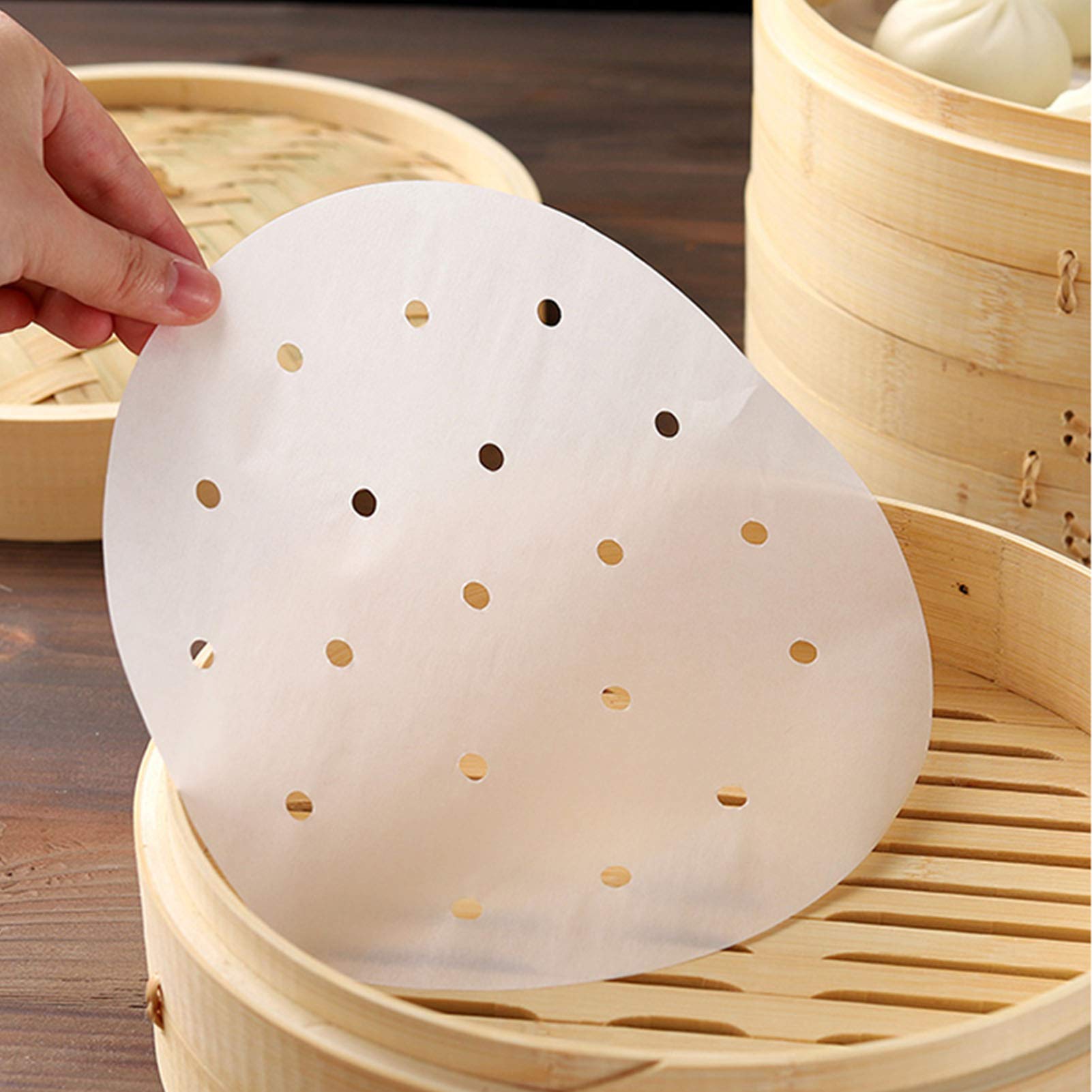 100 Pcs 8 Inch Air Fryer Paper Liners - Disposable Non-Stick Parchment Sheets with Air Holes for Air Fryer, Steamer Basket & Oven - Perfect for Healthy Cooking, Baking & Reheating Food