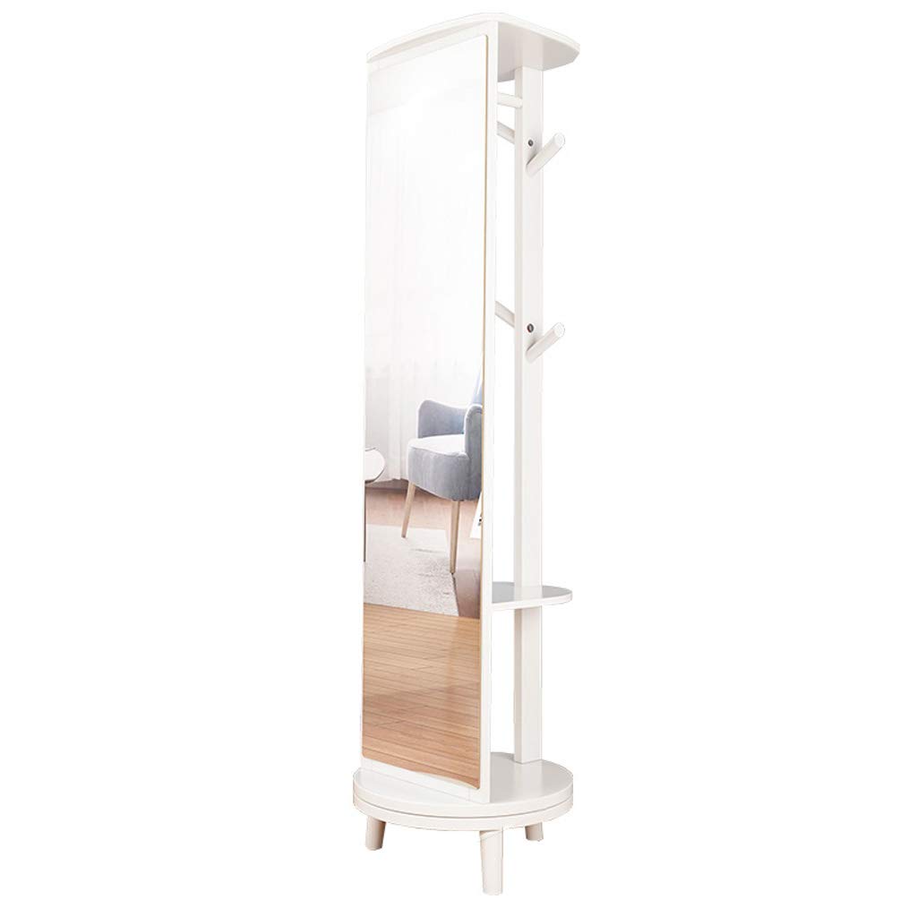 3D Rotating Dressing Mirror with Coat Rack - 360° Swivel Wall Mounted Vertical Makeup Mirror, No Installation Required for Bedroom, Bathroom & Closet Organization