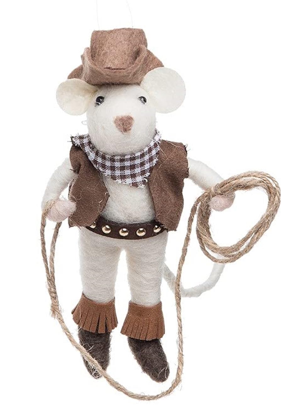 Cowboy & Cowgirl Felt Mouse Ornaments Set of 2 - Western Christmas Decor for Tree - Wild West Themed Holiday Mouse Decorations - Perfect for Cowboy Christmas Party & Farmhouse Holiday Decorating