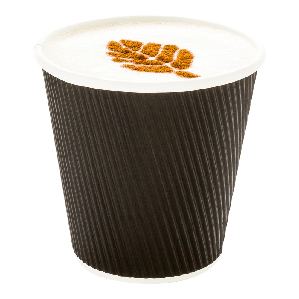 8 oz Black Paper Coffee Cups with Ripple Wall - 3.5