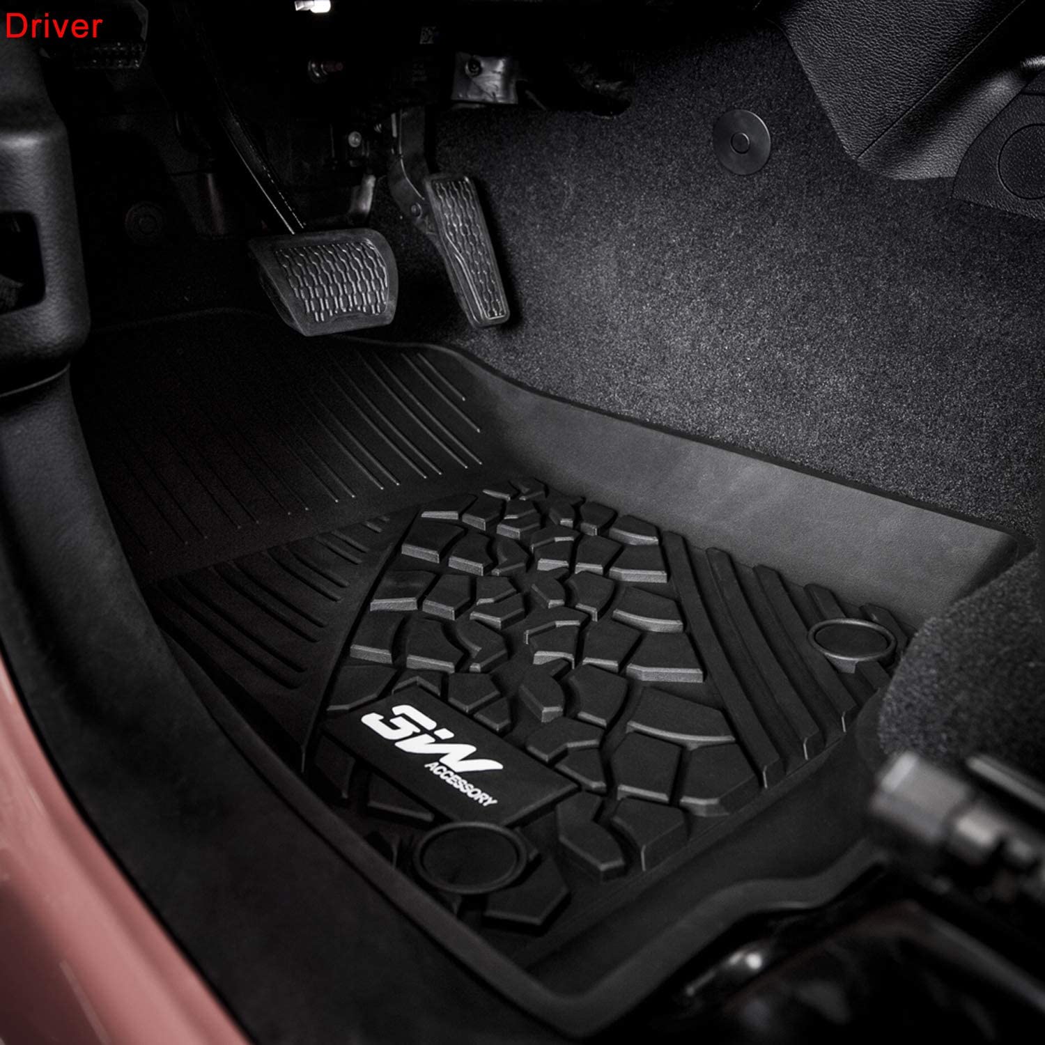 3W All-Weather TPE Floor Mats for Jeep Wrangler 4XE 2021-2024 Hybrid 4 Door (Non JL/JK) - Black Car Floor Liners Full Set with Grey Logo - 1st & 2nd Row Protection - Perfect for Off-Roading, Daily Commute & Extreme Weather Conditions