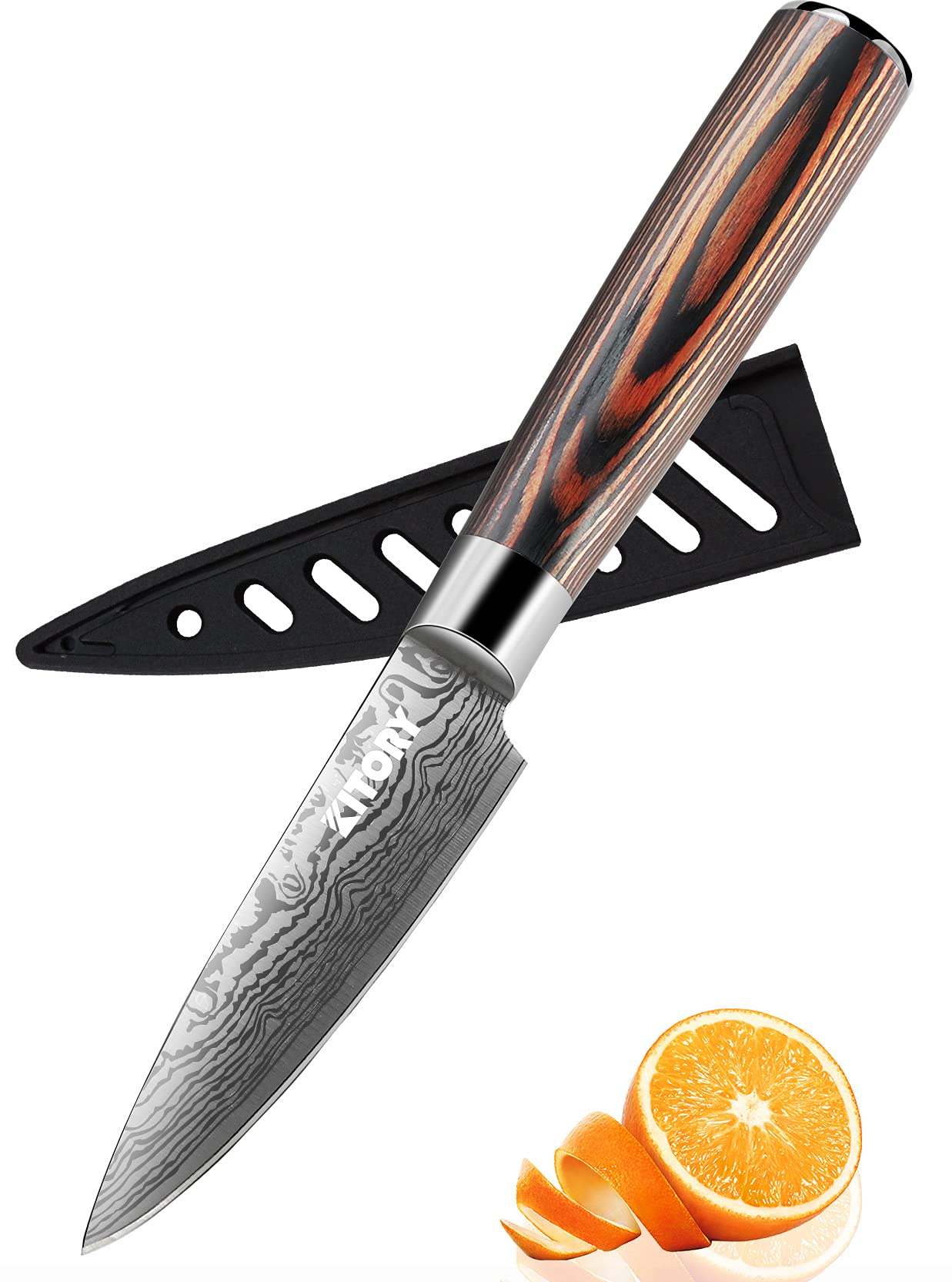KITORY 3.5 Inch Damascus Paring Knife - German Stainless Steel Blade with Pakkawood Handle, Razor Sharp Fruit & Vegetable Knife for Home Kitchen & Restaurant Use | Perfect for Peeling, Slicing & Precision Cutting | FLAMINGO SERIES