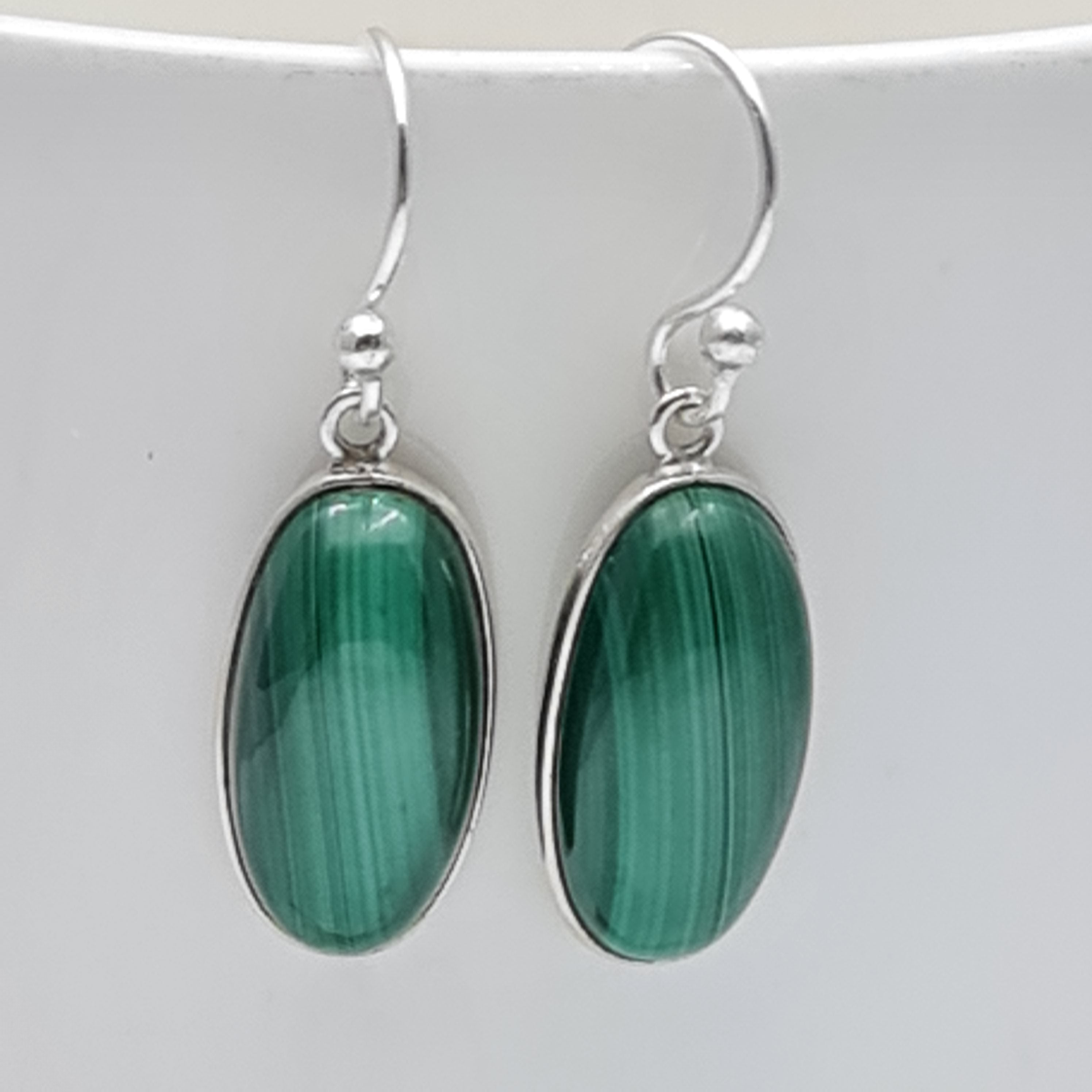 Natural Malachite Oval Drop Earrings for Women - Handmade Green Gemstone Dangle Earrings - Perfect for Boho, Party & Everyday Wear