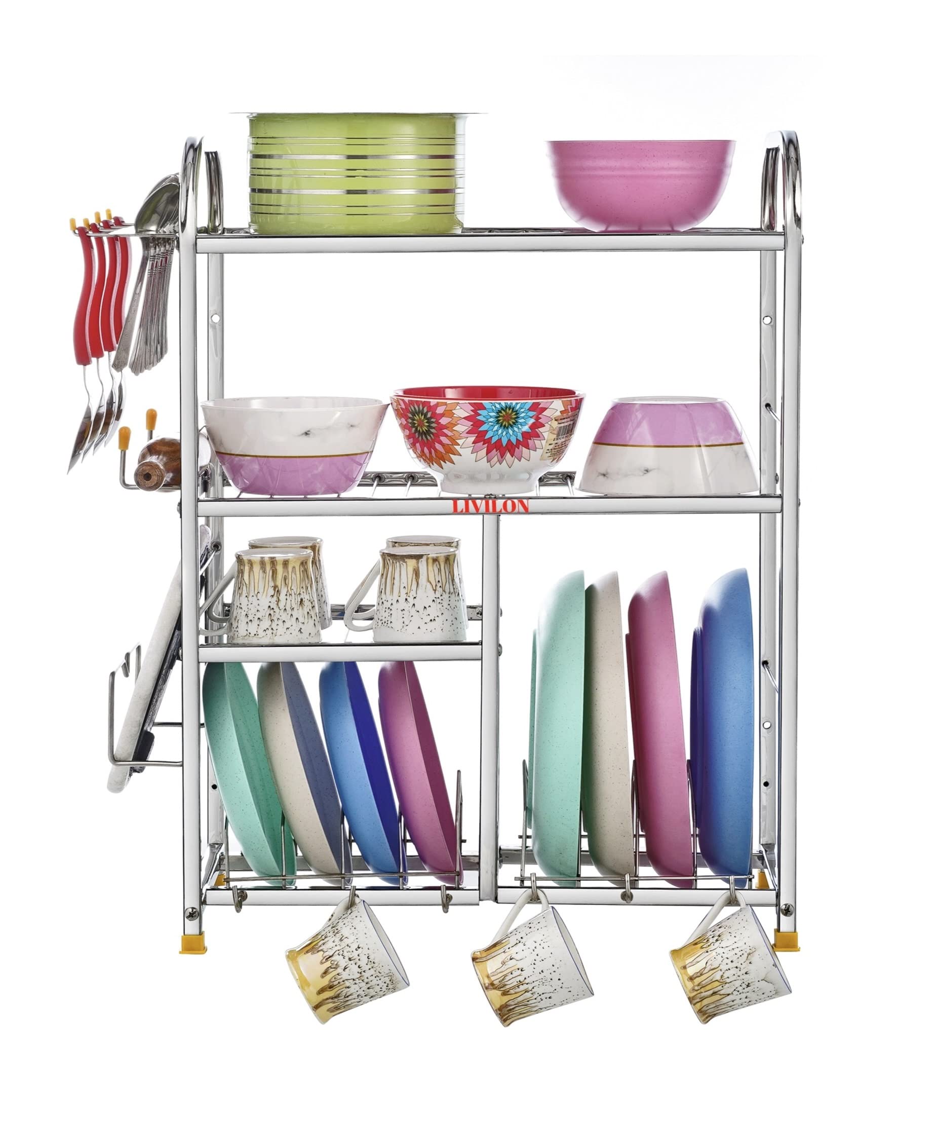 Stainless Steel Wall Mount Kitchen Dish Rack - 24x18x10 Inches Space Saving Utensil Holder with Plate & Cutlery Stand | Perfect for Small Kitchens, Apartments & RVs | Durable Dish Drying Rack for Countertop Organization (LVNLVNLVN CK 1)