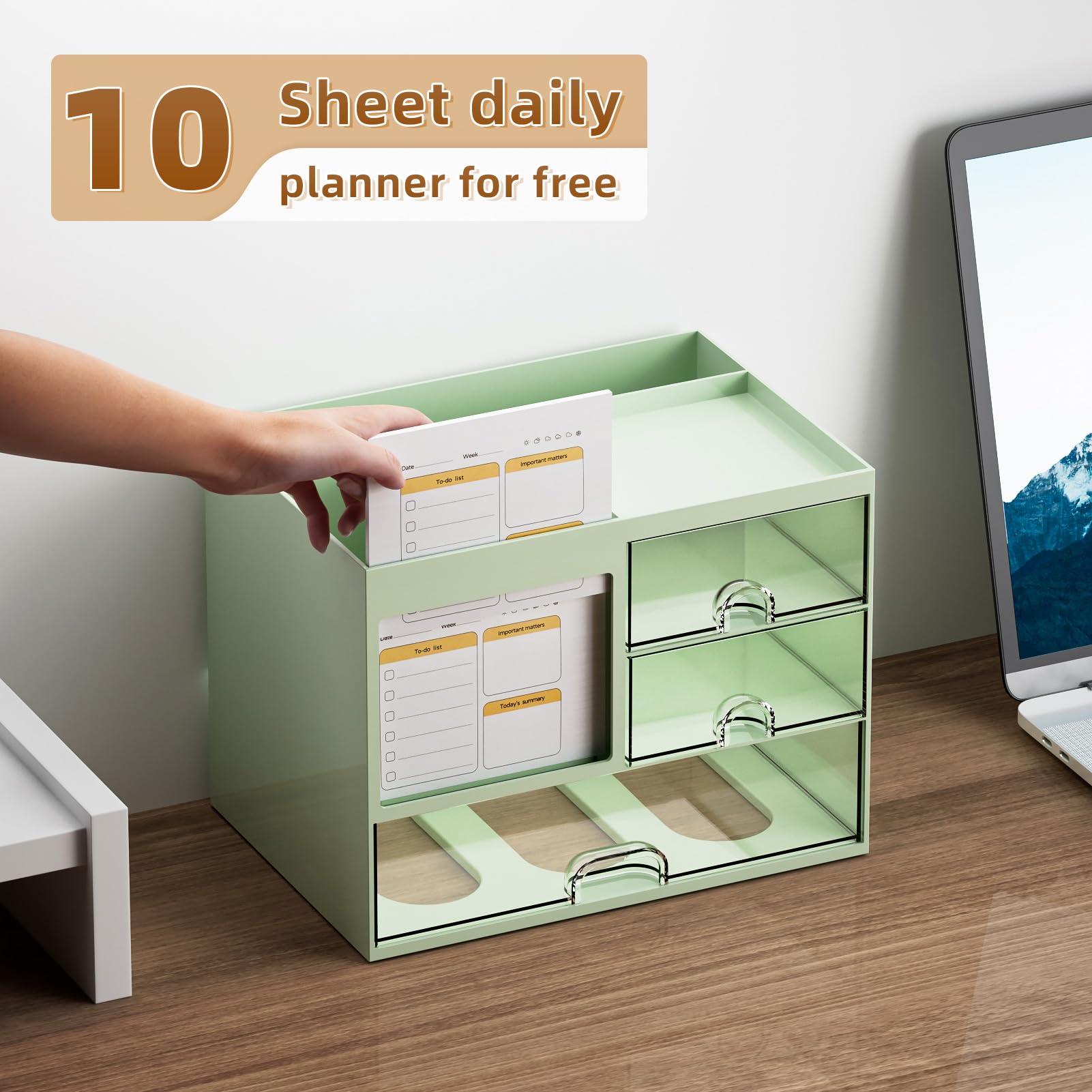 Marbrasse 3-Drawer Desk Organizer with 4 Compartments - Multi-Functional Pencil & Pen Holder for Office, Home, School - Green Desktop Storage for Supplies, Stationery & Accessories - Perfect for Workspace Organization & Decluttering