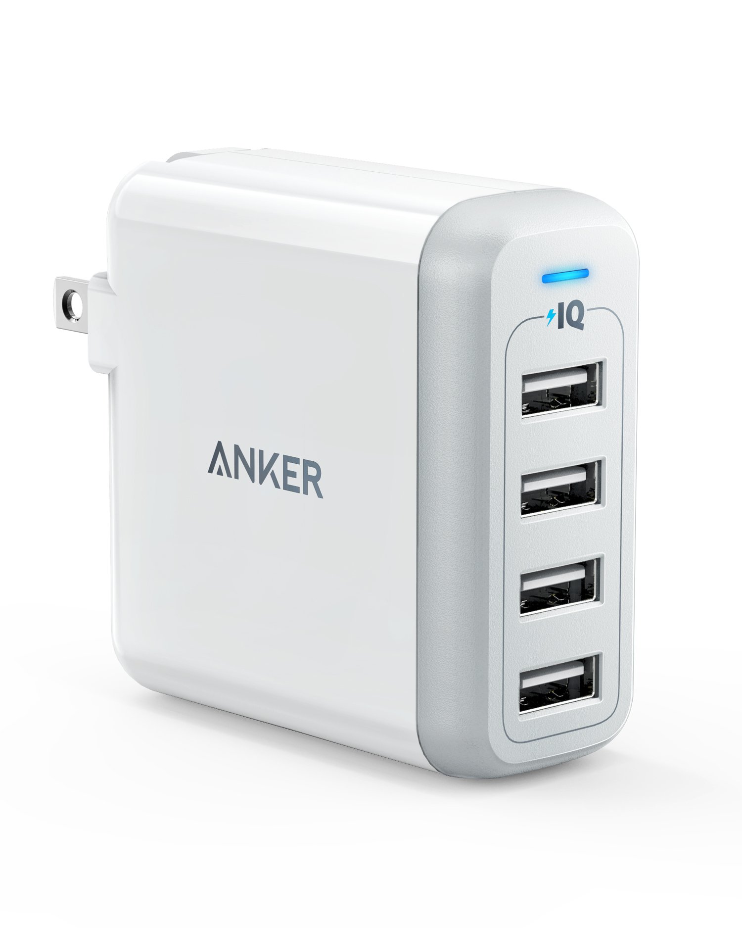 Anker 40W 4-Port USB Wall Charger with Foldable Plug - Fast Charging for iPhone, Samsung, LG, Nexus, HTC & More (White) | Perfect for Home, Office & Travel Charging Multiple Devices Simultaneously