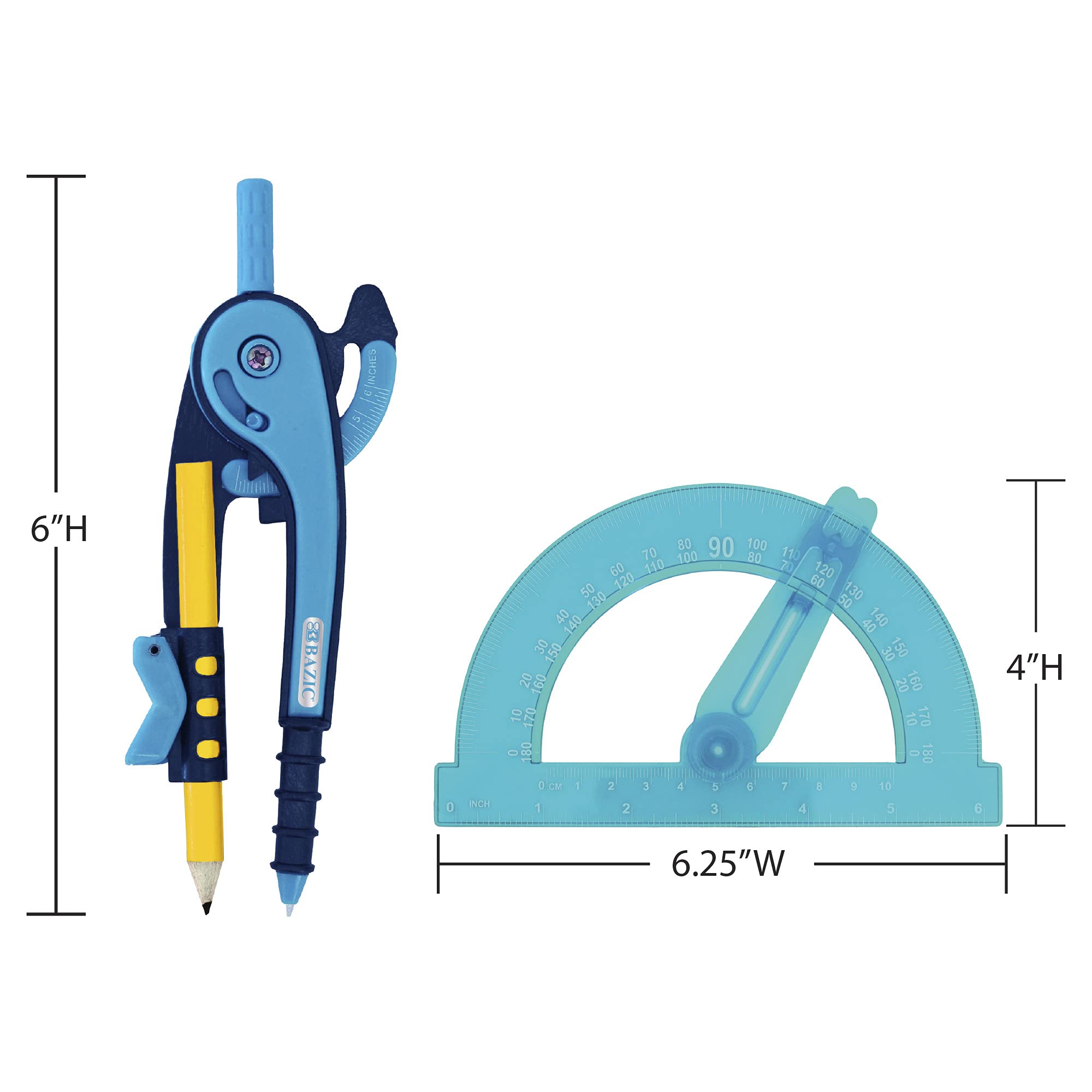 BAZIC 144-Pack Geometry Math Compass Set with Scale-Arm, 6
