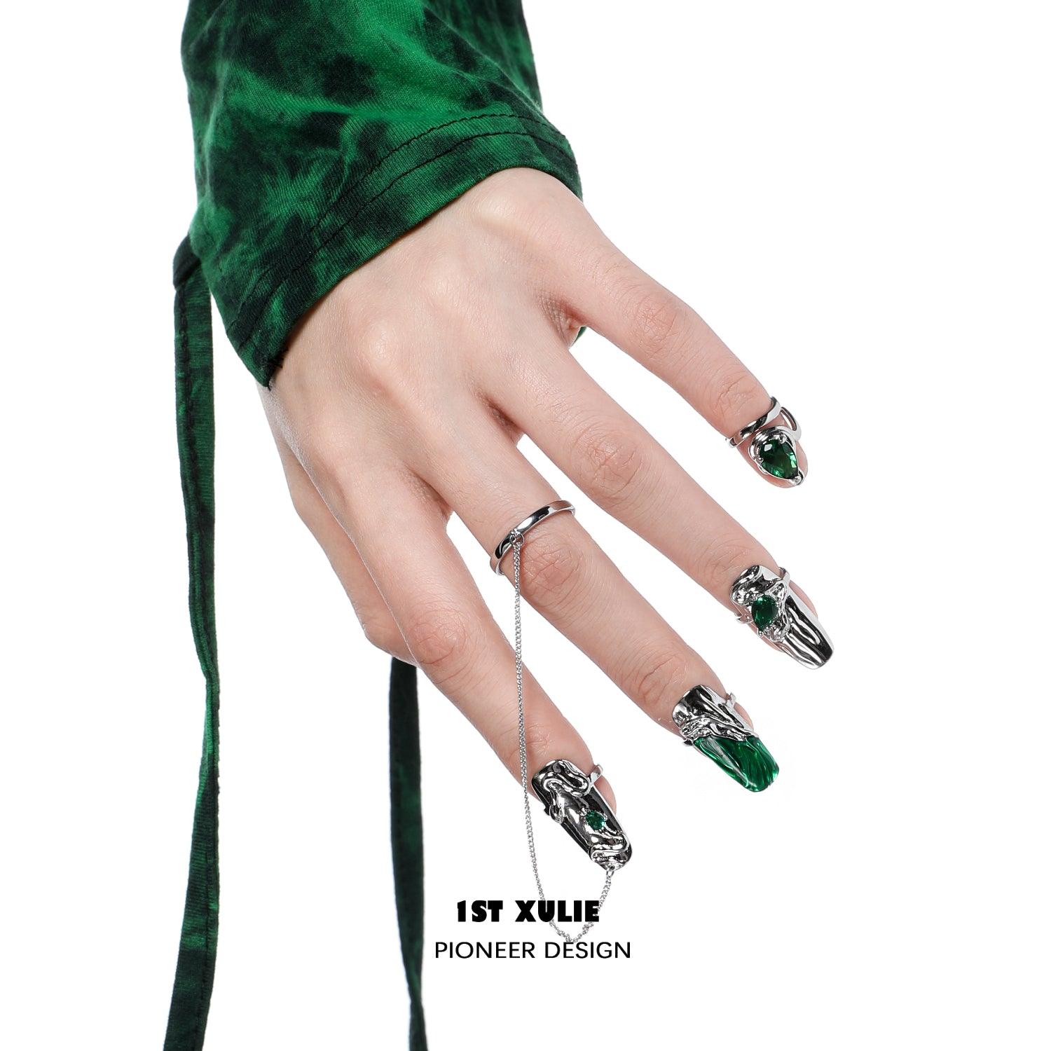 Slytherin House Nail Set Rings - Harry Potter Inspired Jewelry for Women, Gothic Snake Rings for Halloween Party, Cosplay, and Gift Giving