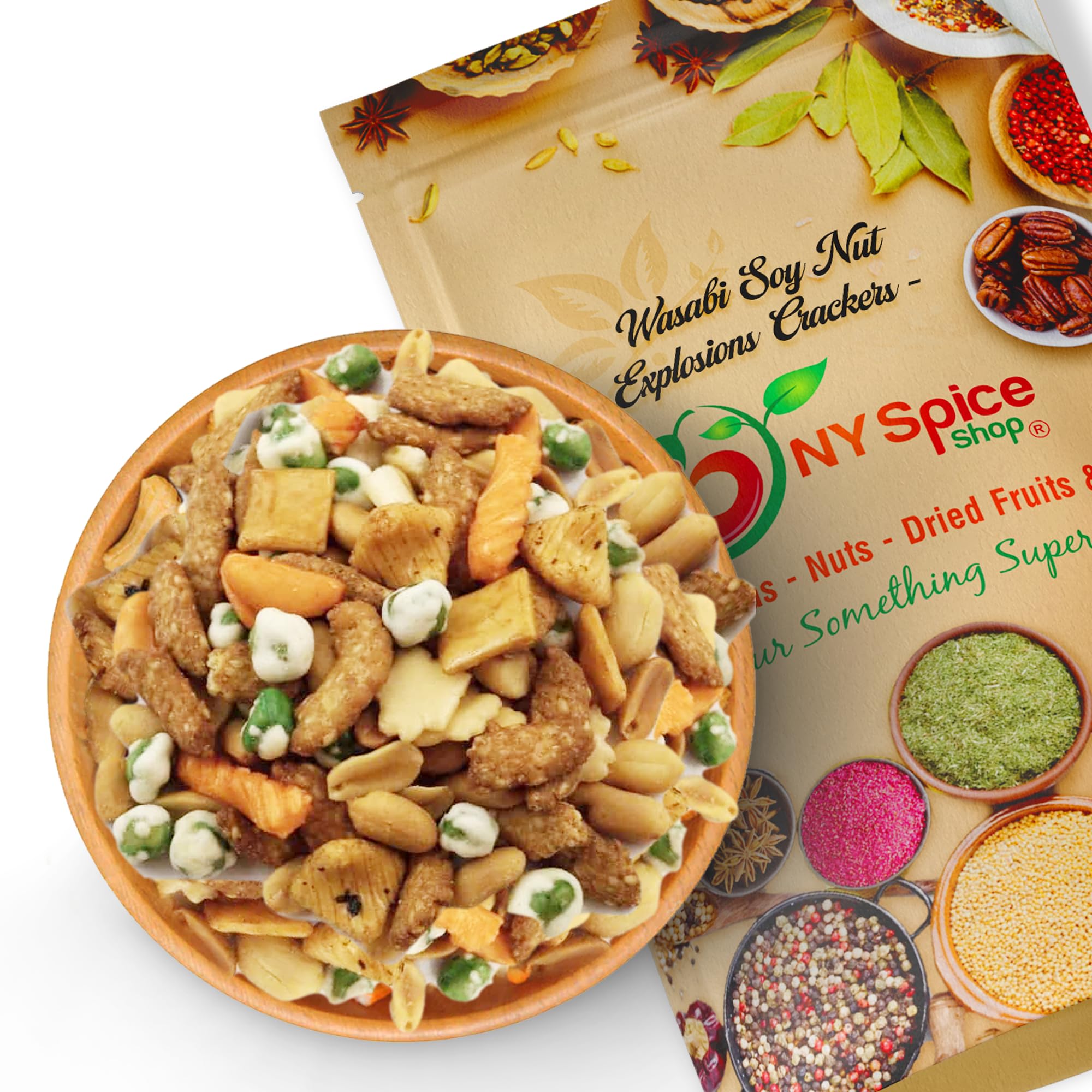 NY Spice Shop Wasabi Explosions Crackers - 3 Pound Bag of Crunchy Spicy Rice Snacks - All Natural Mixed Rice Crackers for Parties, Snacking & Asian Cuisine
