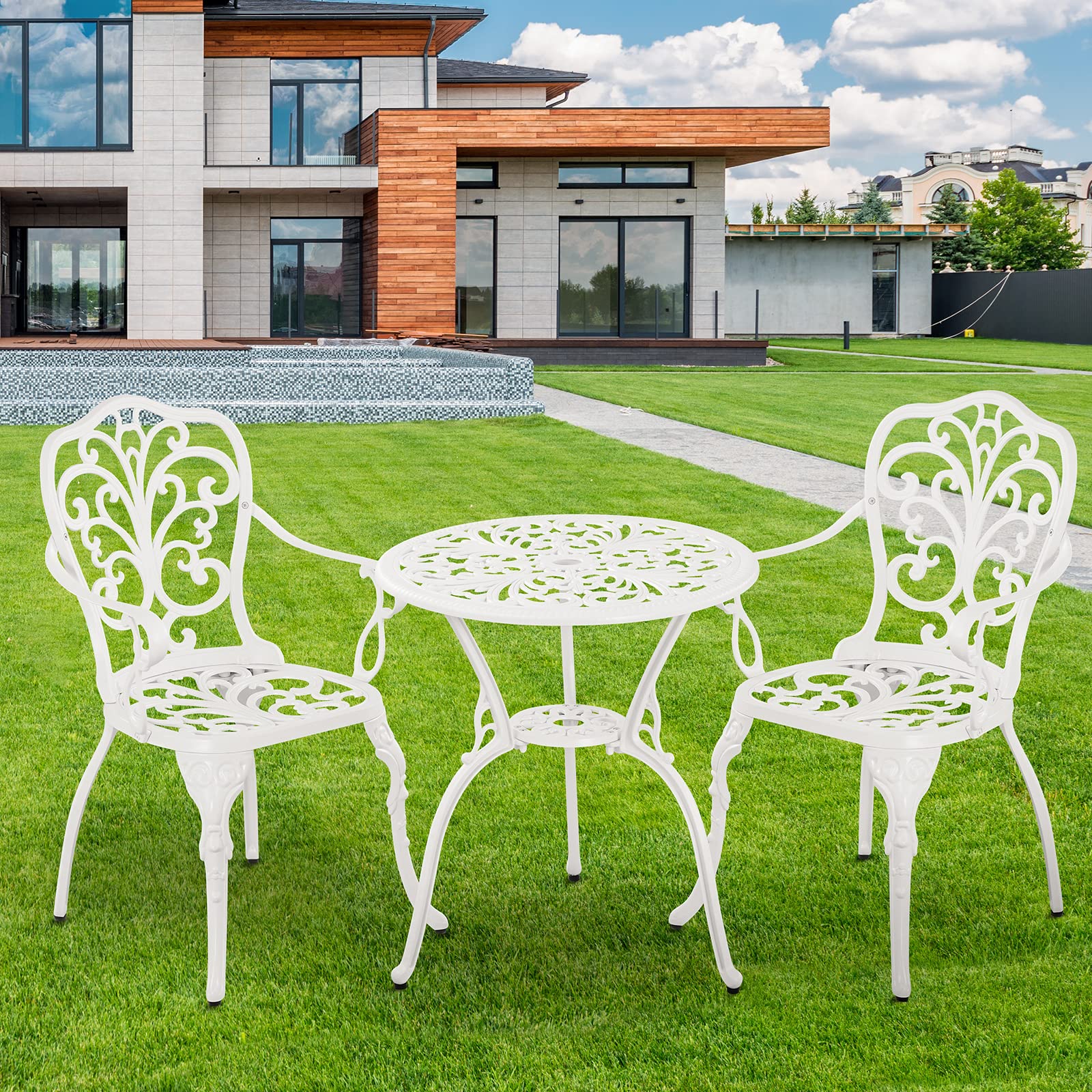 3-Piece Outdoor Bistro Set - Cast Aluminum Patio Table with 2 Chairs & 1.97
