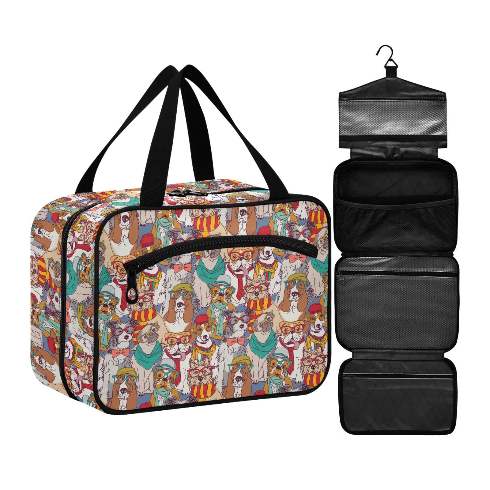 Cute Dog Toiletry Bag for Women - Hanging Travel Cosmetic Organizer for Accessories & Makeup