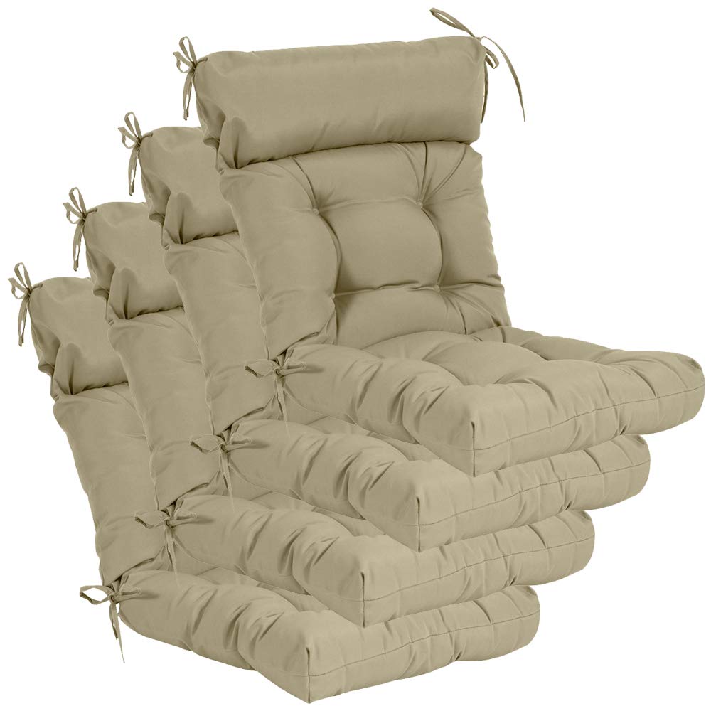 QILLOWAY High Back Chair Cushions Set of 4 - Tufted Indoor Outdoor Replacement Cushions, Beige - Perfect for Patio Furniture, Dining Chairs, and Lounge Seating