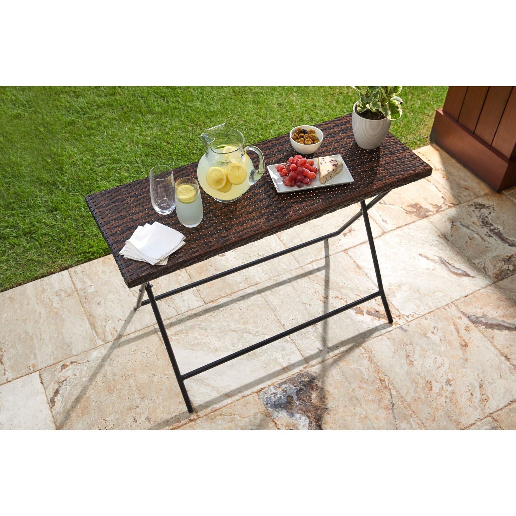 BrylaneHome Santiago Folding Table - Brown Wooden Foldable Table for Indoor & Outdoor Use - Perfect for Dining, Camping, Parties, and Small Spaces