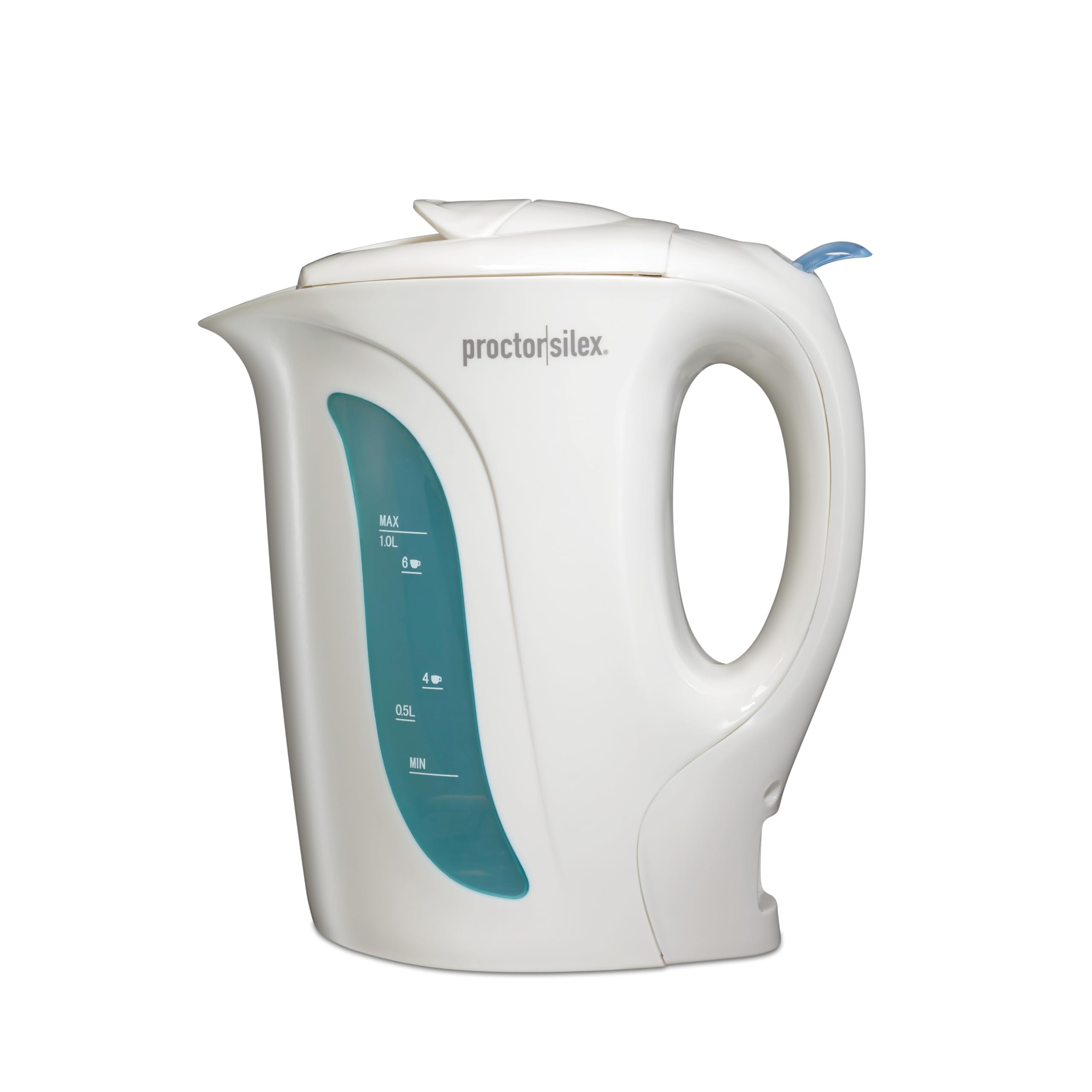 Proctor Silex 1L Electric Tea Kettle - 1000W Fast Boiling Water Heater with Auto Shut-Off & Boil-Dry Protection, White - Perfect for Home, Office, Dorm & Tea Lovers