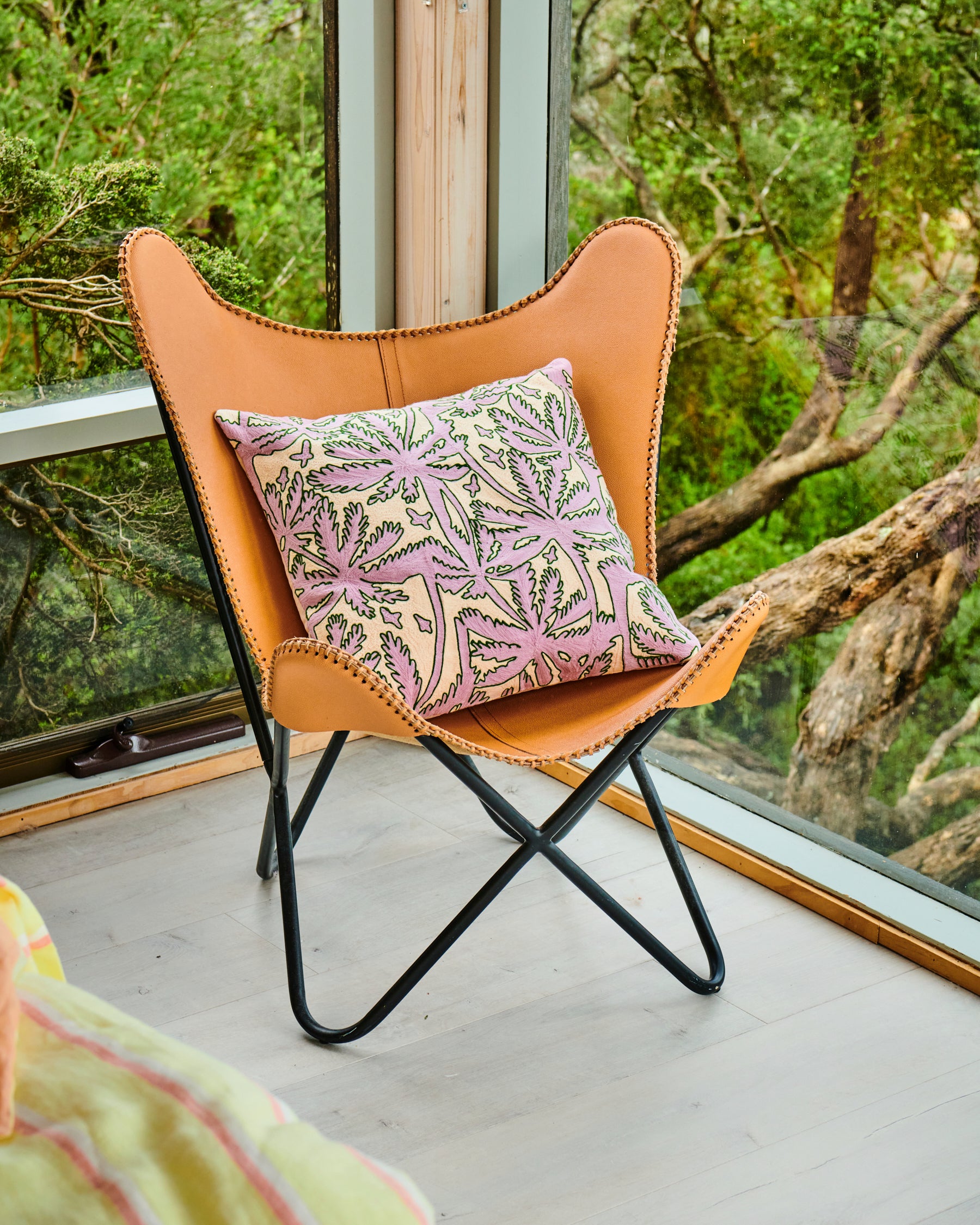 Balmy Palmy Embroidered Throw Pillow Cover - Tropical Palm Leaf Design Home Decor for Sofa, Bed, Chair - Perfect for Boho, Coastal & Beach House Style