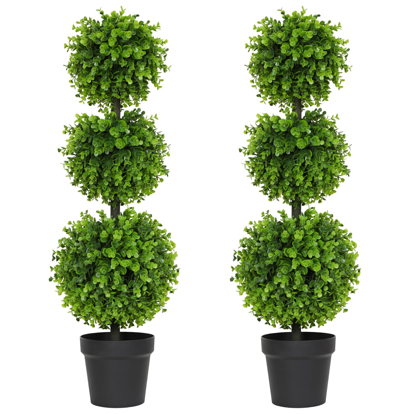 3FT Artificial Boxwood Topiary Ball Trees Set of 2 - Realistic Faux Outdoor Plants in Pots for Front Porch, Patio & Garden Decor | Perfect for Entryway Greenery, Wedding Centerpieces & Office Decor