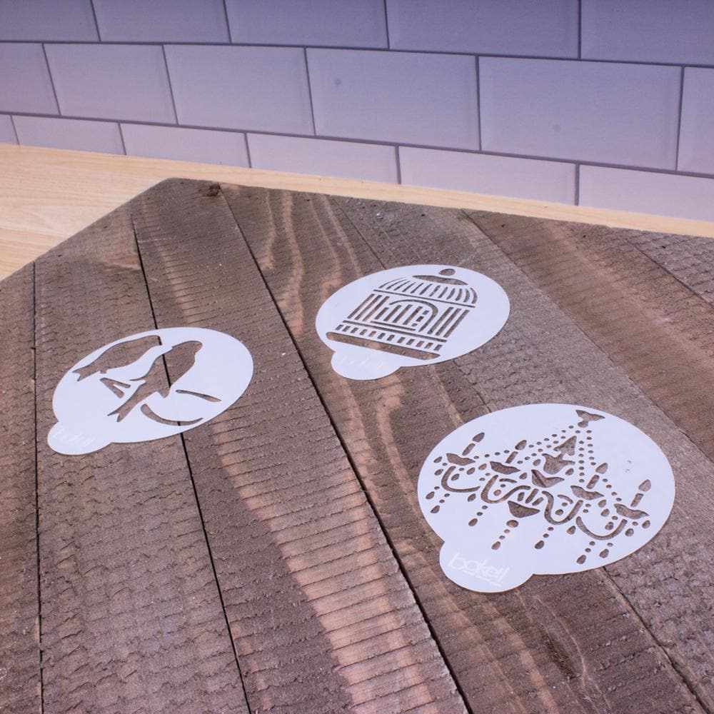 3-Piece Love Birds, Silhouette Birdcage & Chandelier Cupcake Stencil Set for Cake Decorating | Bakell® Baking Supplies for Weddings, Birthdays & Special Events