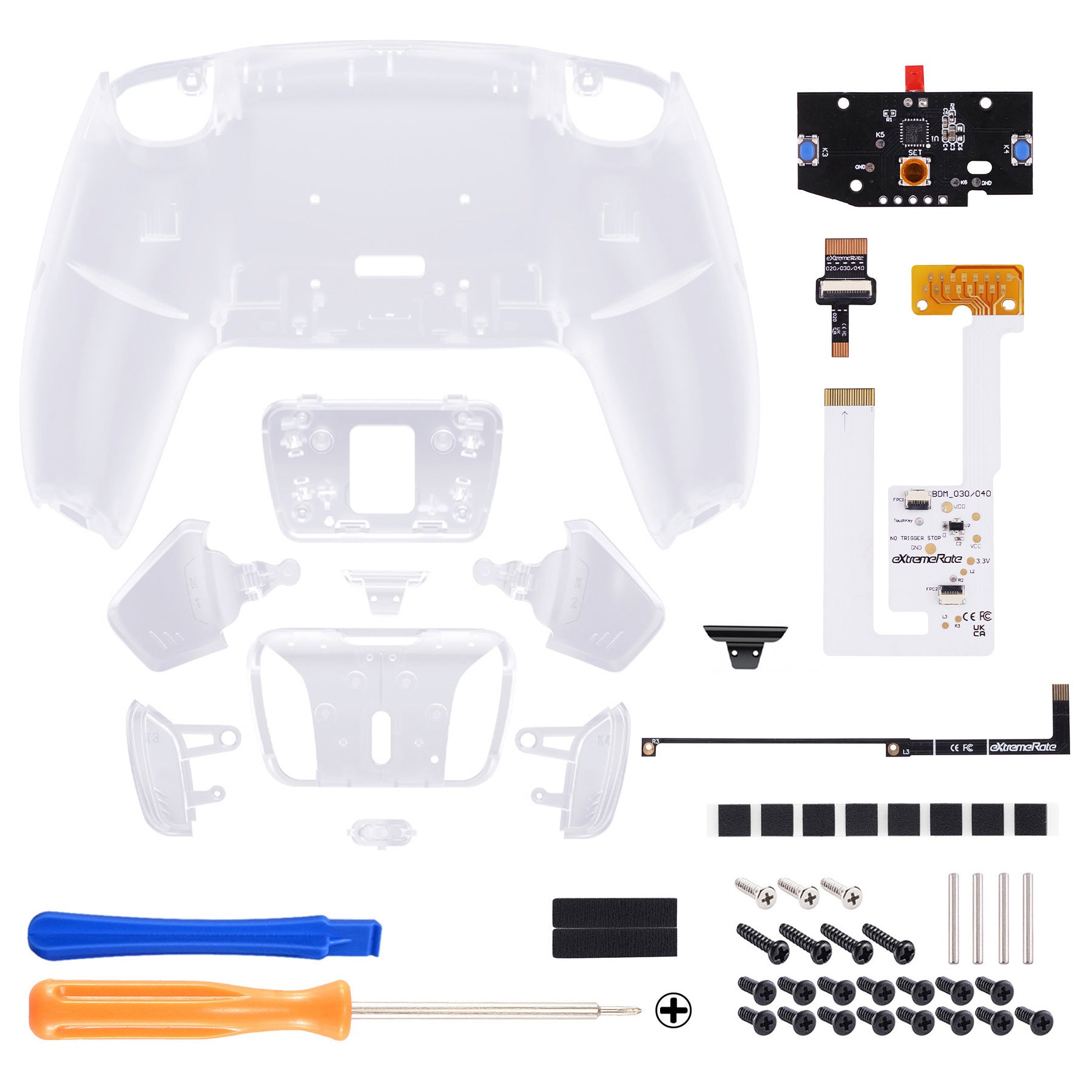 eXtremeRate Remappable RISE4 V3 Remap Kit for PS5 Controller BDM 030/040/050 - Clear Back Buttons for Enhanced Gaming Performance - Perfect for FPS, Racing & Competitive Gaming