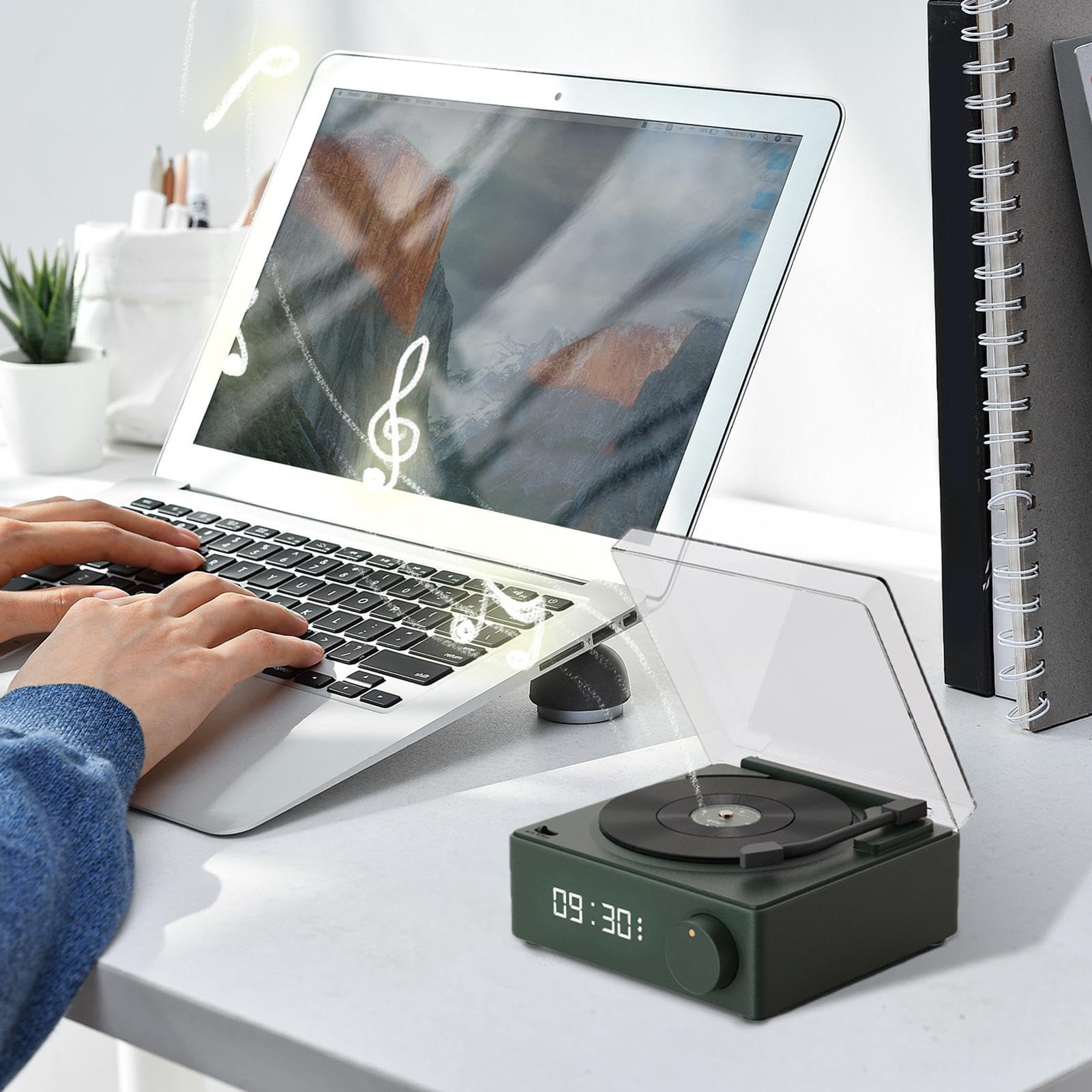 Joberio Wireless Record Player with Built-in Speakers, Alarm Clock & Bluetooth Connectivity | Portable Turntable for Home, Travel, Yard & Outdoor Activities